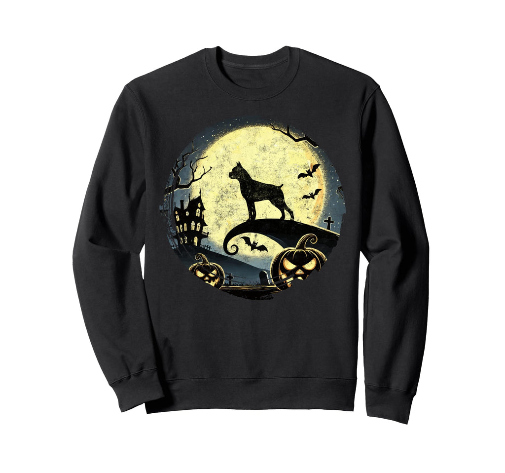 Boxer Dog Halloween Spooky Moon Boxer Sweatshirt - Minimalist Print Unisex - T-Shirt, Sweatshirt, Hoodie