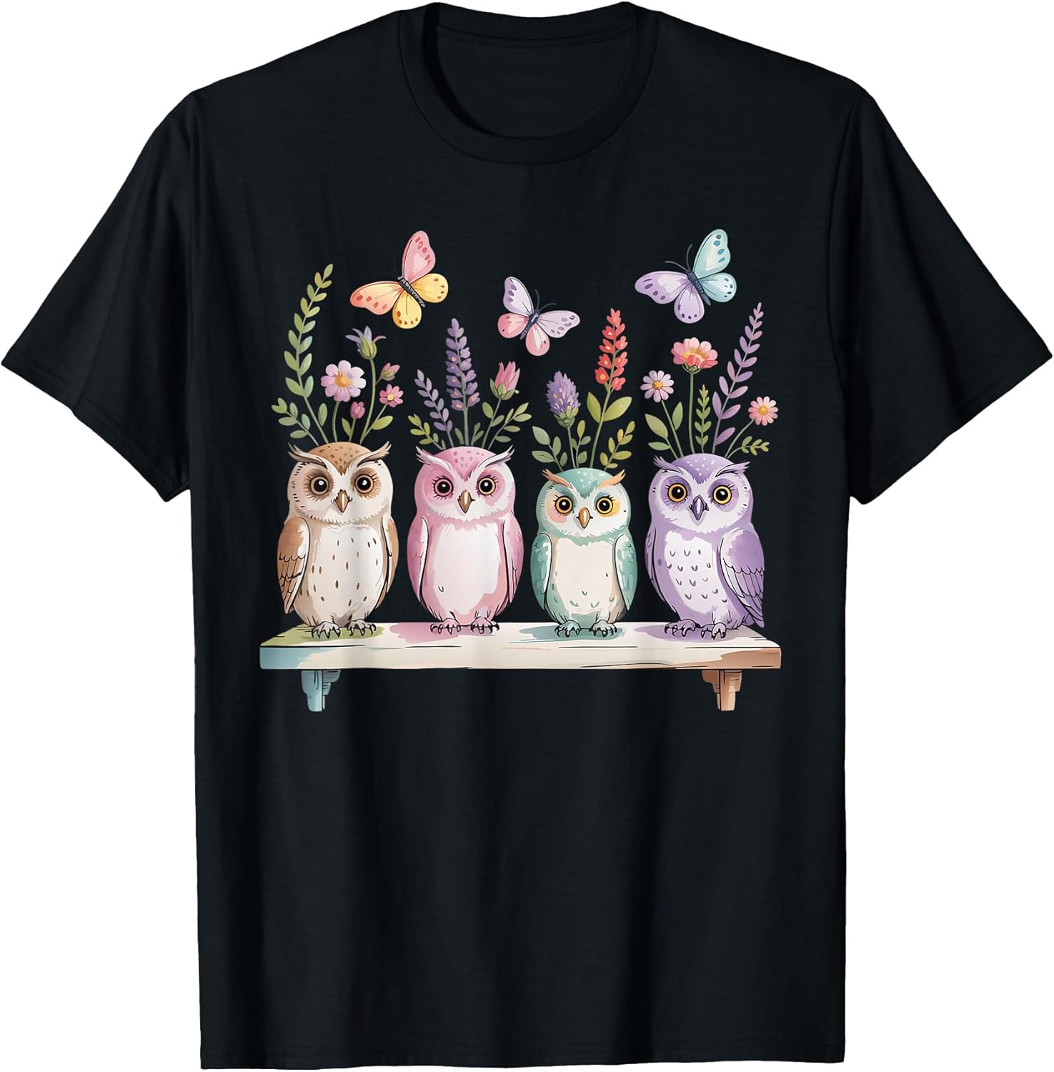 Cute Owl Lover Floral Butterfly Nature Aesthetic - Adult & Kids T-Shirts, Sweatshirts & Hoodies apparel design preview 1