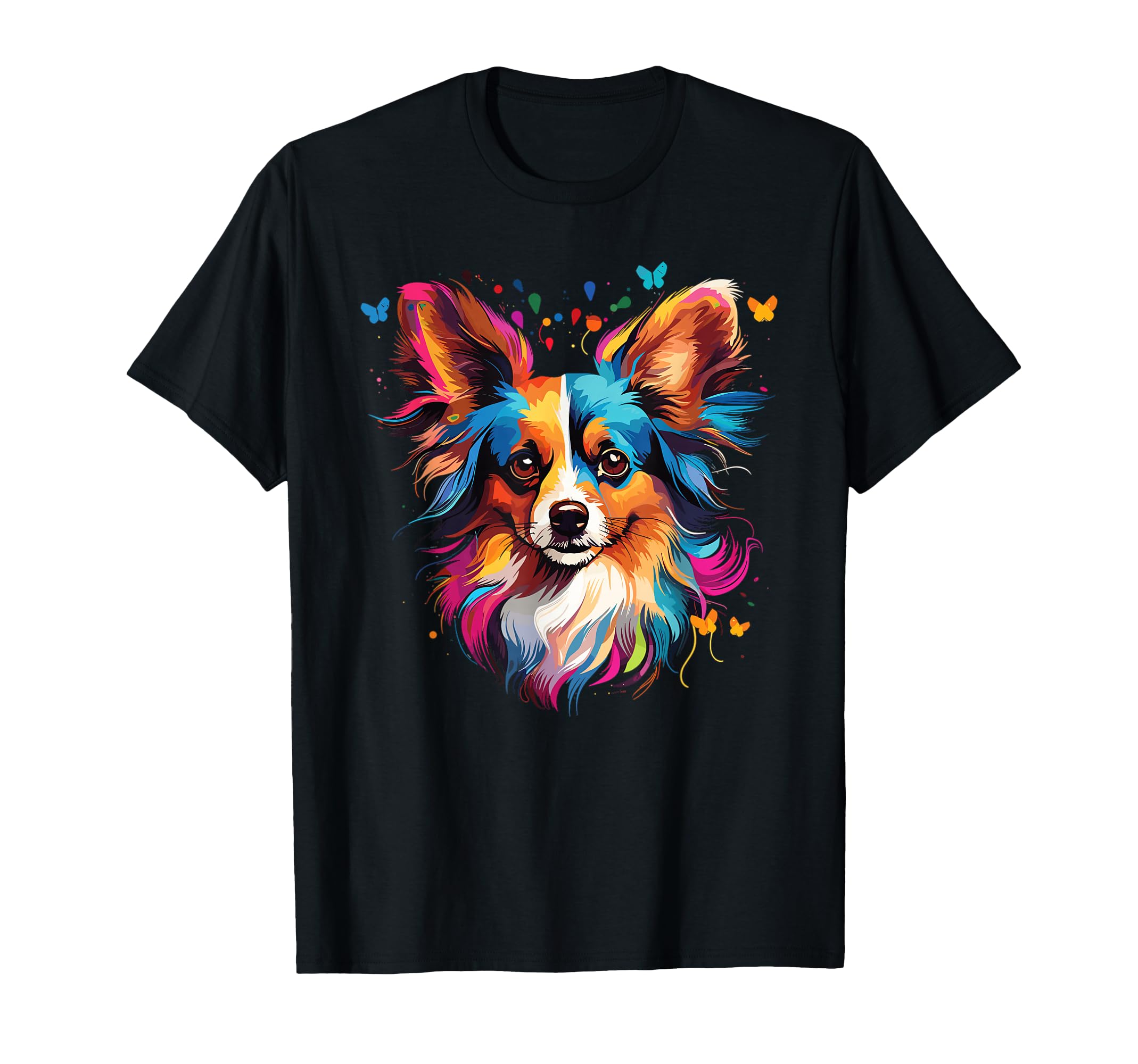 Watercolor Colorful Papillon Dog T-Shirt - Minimalist Print Unisex - T-Shirt, Sweatshirt, Hoodie
