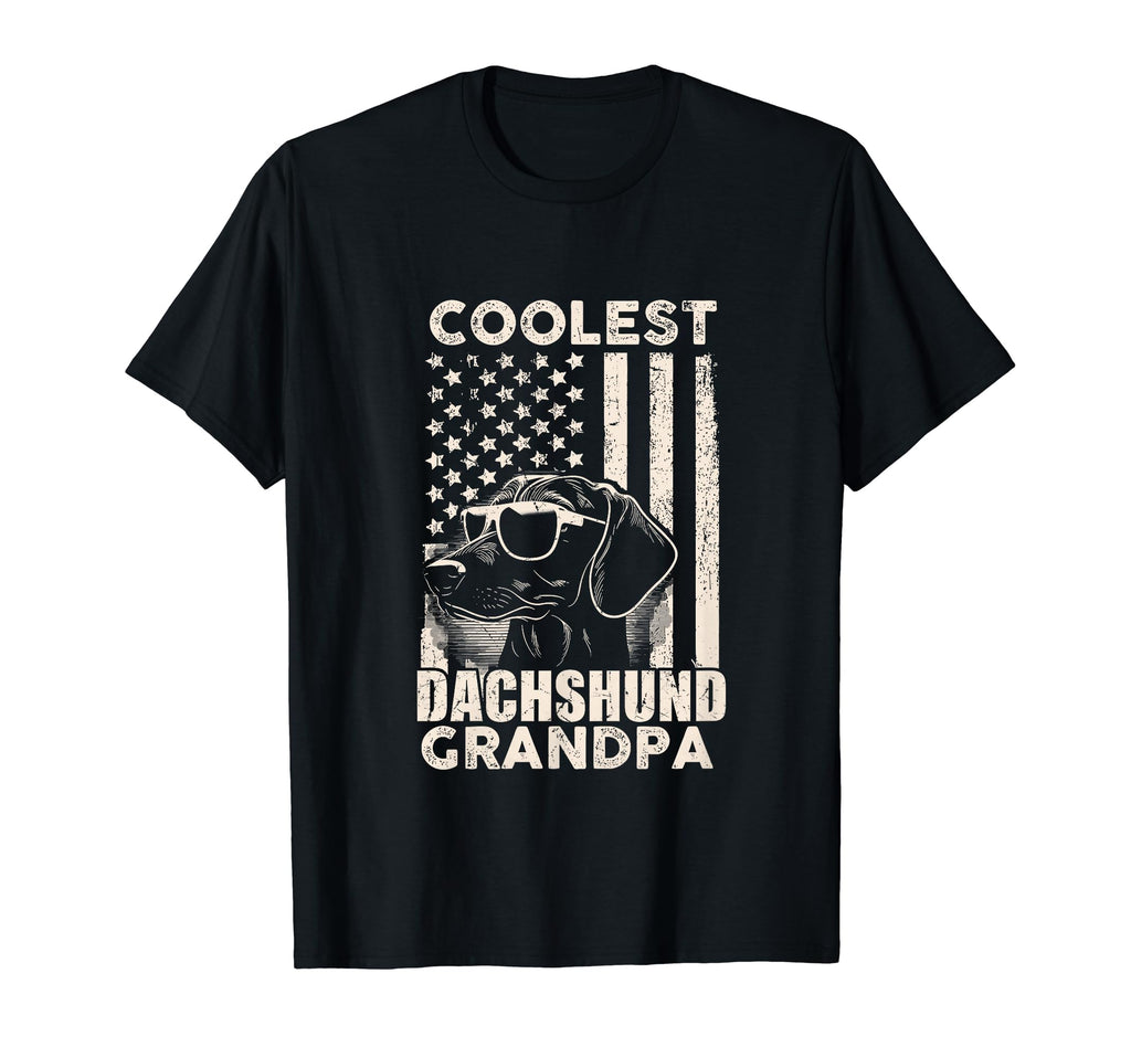 Coolest Dachshund Grandpa American Flag T-Shirt - Aesthetic Graphic Unisex - T-Shirt, Sweatshirt, Hoodie
