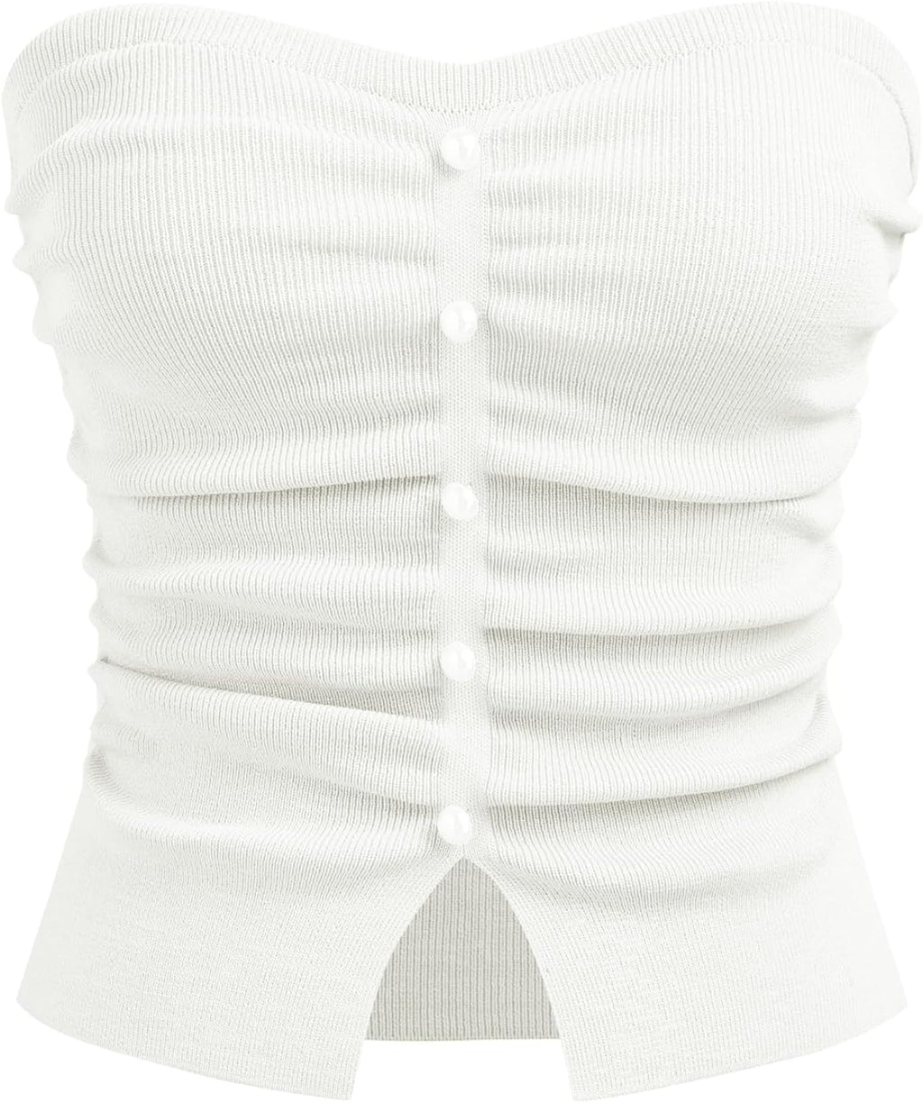 Faux Pearl Tube Tops for Women Crop Knit Split Hem - Adult & Kids T-Shirts, Sweatshirts & Hoodies apparel design preview 1