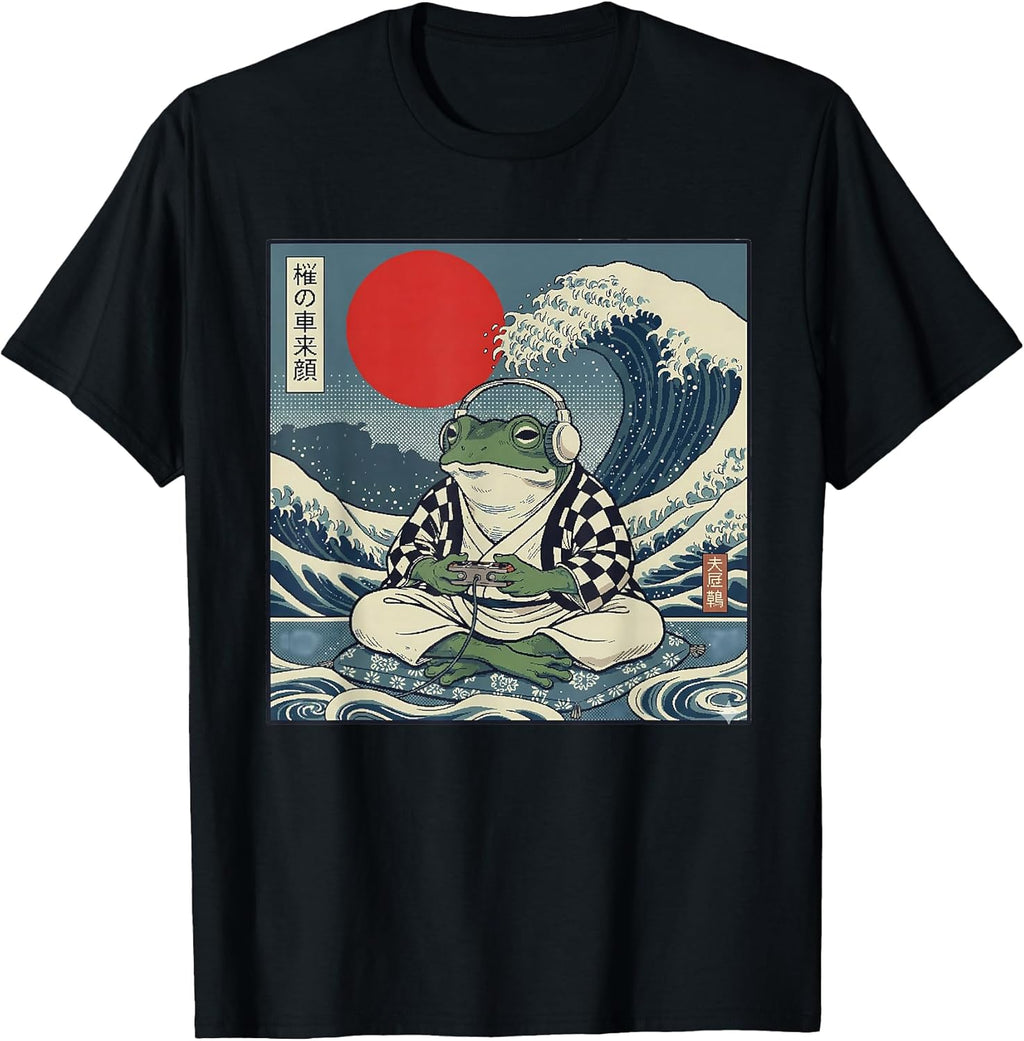 Retro Gaming Frog Ukiyo-e Pixel Art Japanese Great - Adult & Kids T-Shirts, Sweatshirts & Hoodies apparel design preview 1