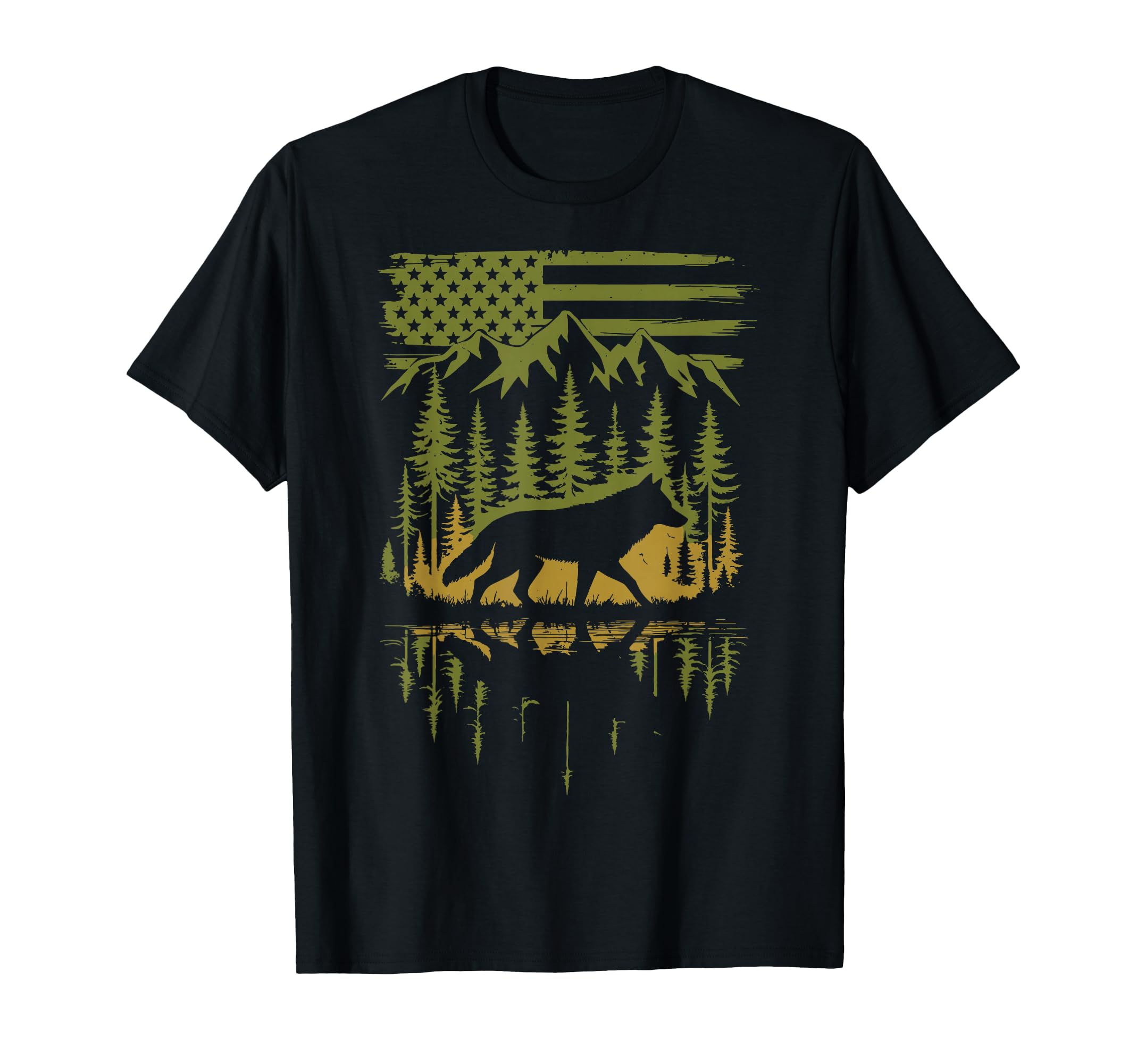 Wolf Usa Flag Mountain Outdoor T-Shirt - Aesthetic Graphic for Adults - T-Shirt, Sweatshirt, Hoodie