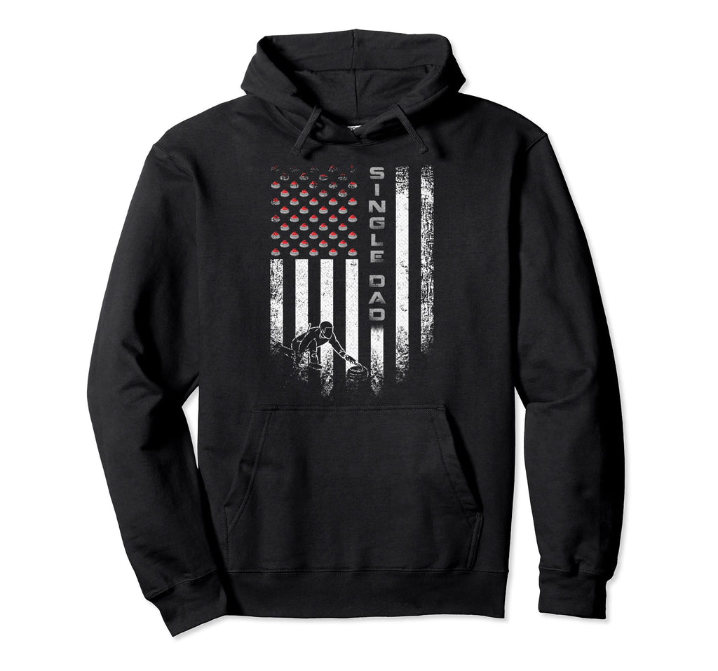 American Flag Curling Single Dad Hoodie - Casual Everyday Wear Unisex - T-Shirt, Sweatshirt, Hoodie