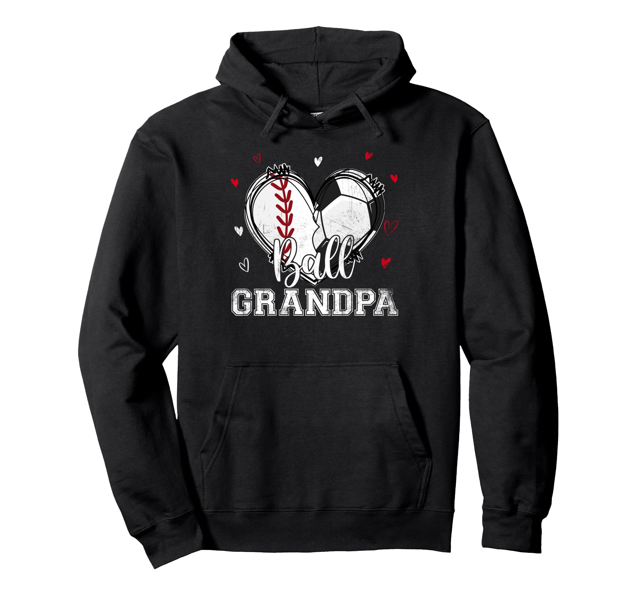 Ball Grandpa Baseball Soccer Heart Hoodie - Aesthetic Graphic for Adults - T-Shirt, Sweatshirt, Hoodie