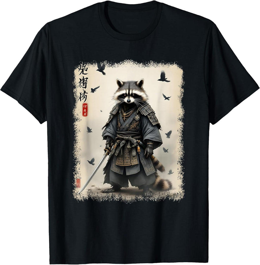 Samurai Raccoon, Japanese Warrior Art Vintage Anime - Adult & Kids T-Shirts, Sweatshirts & Hoodies apparel design preview 1