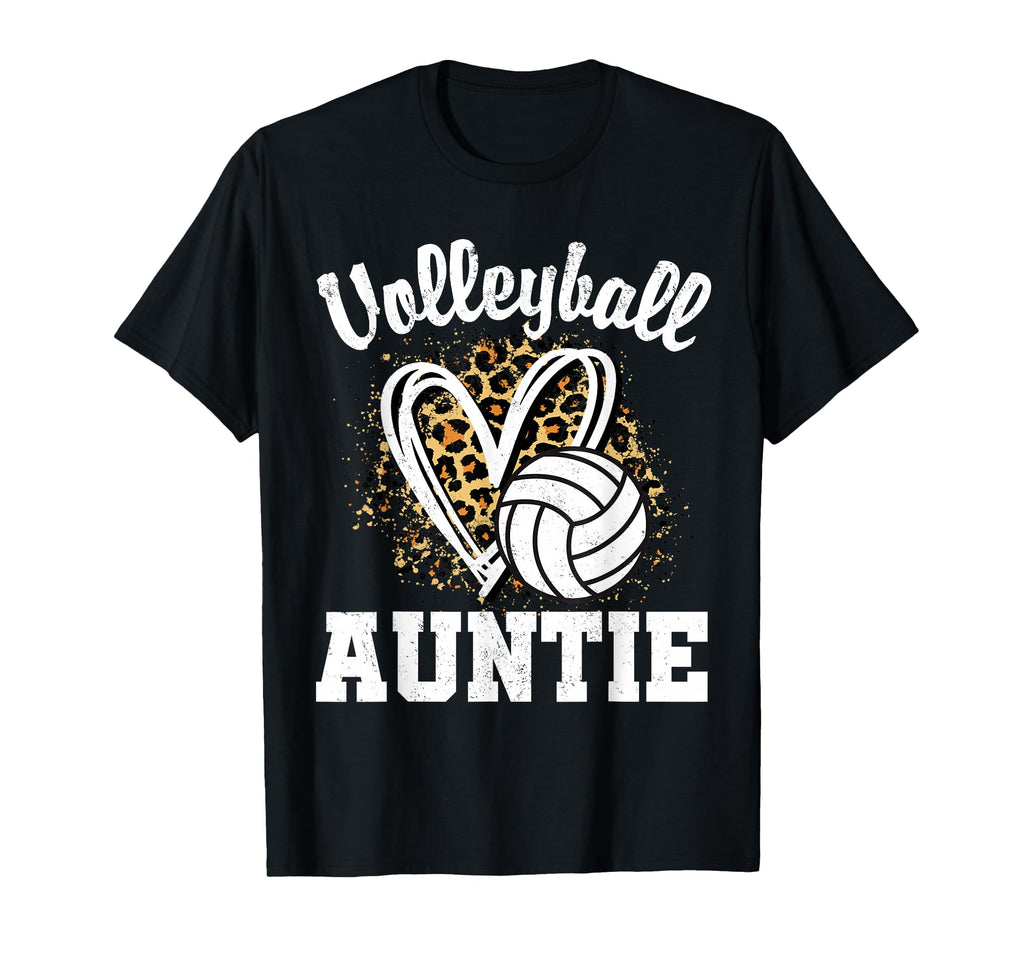 Volleyball Auntie Leopard Heart Matching T-Shirt - Streetwear Style Unisex - T-Shirt, Sweatshirt, Hoodie