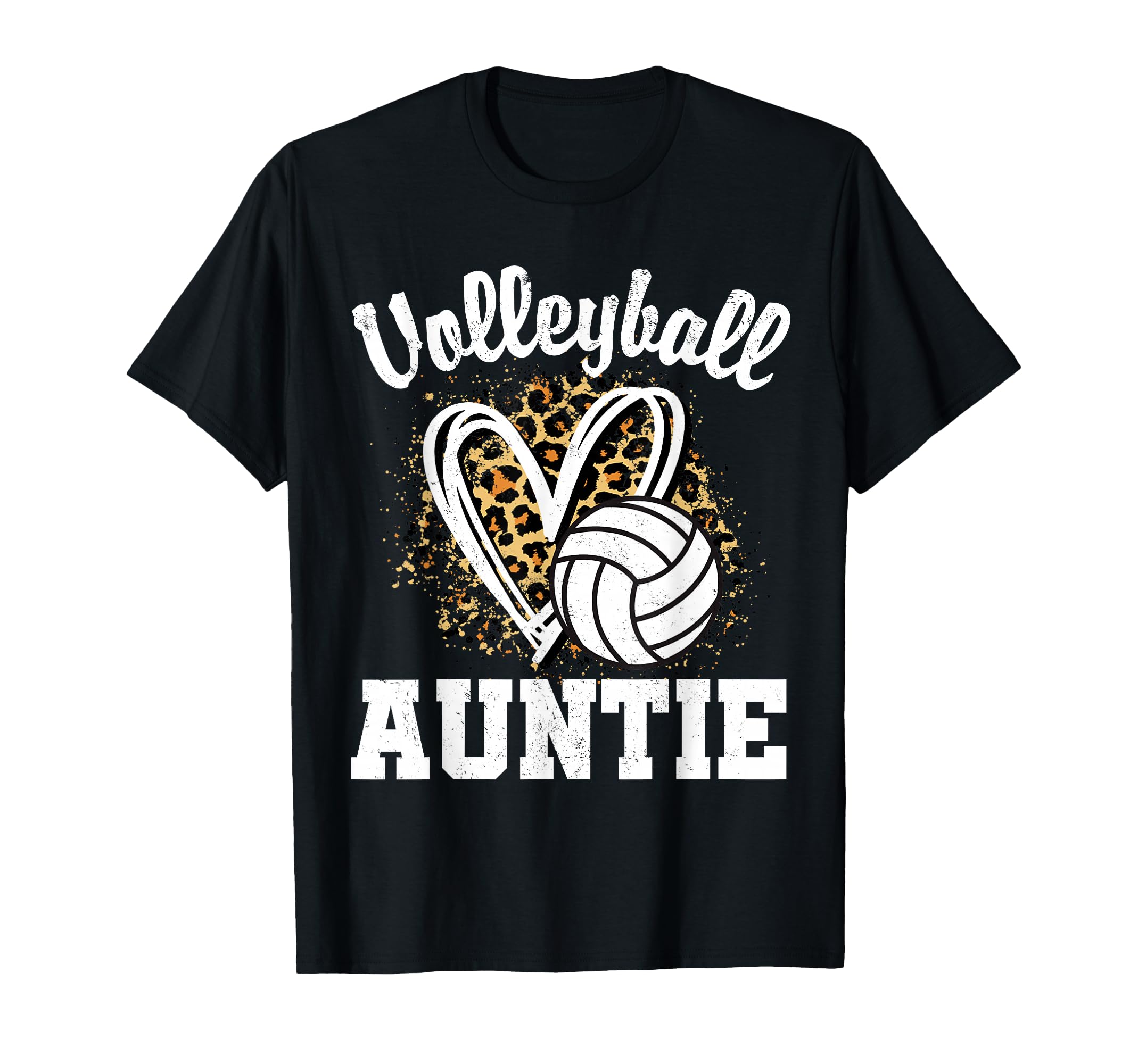 Volleyball Auntie Leopard Heart Matching T-Shirt - Streetwear Style Unisex - T-Shirt, Sweatshirt, Hoodie