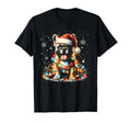 Frenchie French Bulldog Santa Hat Lights T-Shirt - Graphic Print Men Women - T-Shirt, Sweatshirt, Hoodie