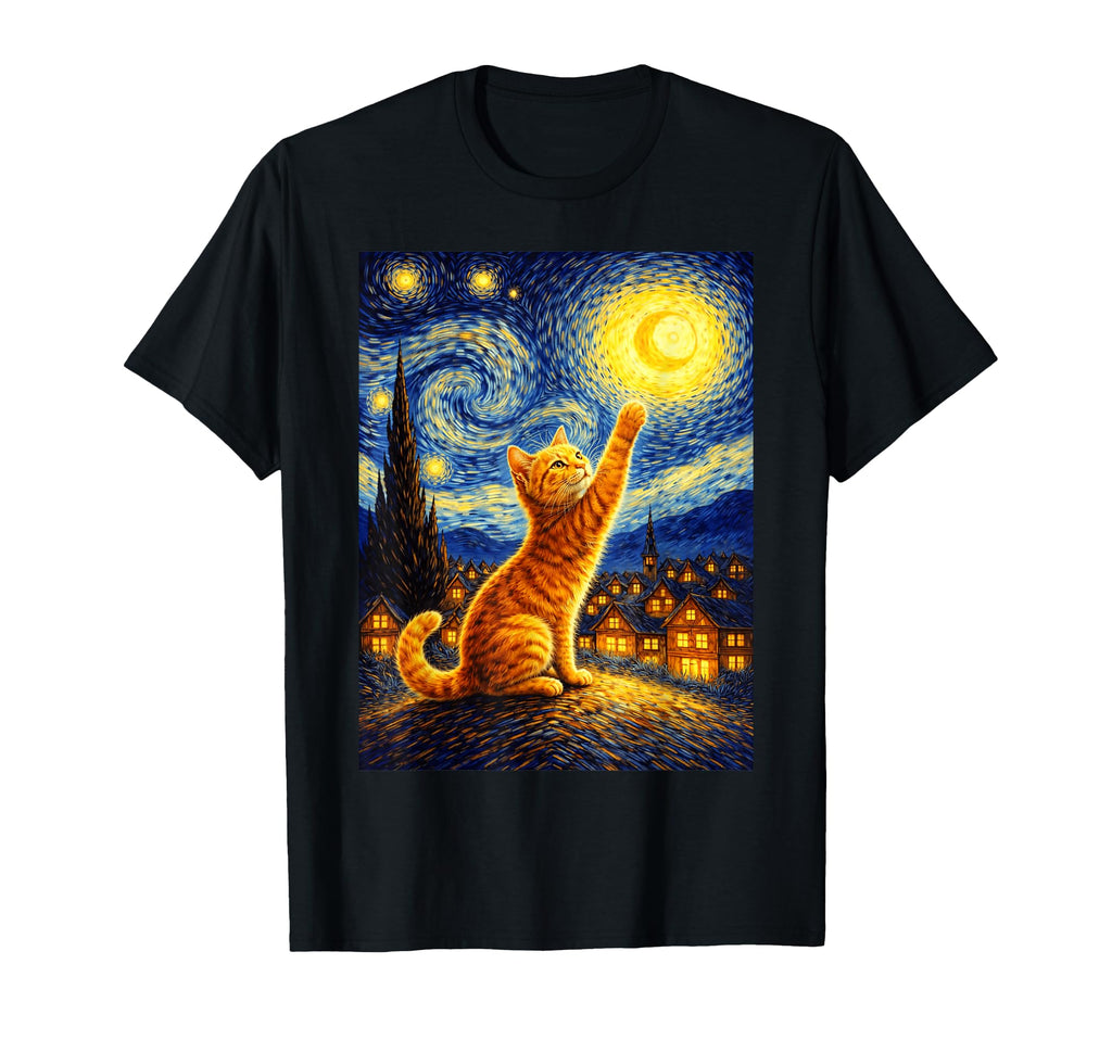 Cat Starry Night Art Funny T-Shirt - Casual Everyday Wear Unisex - T-Shirt, Sweatshirt, Hoodie