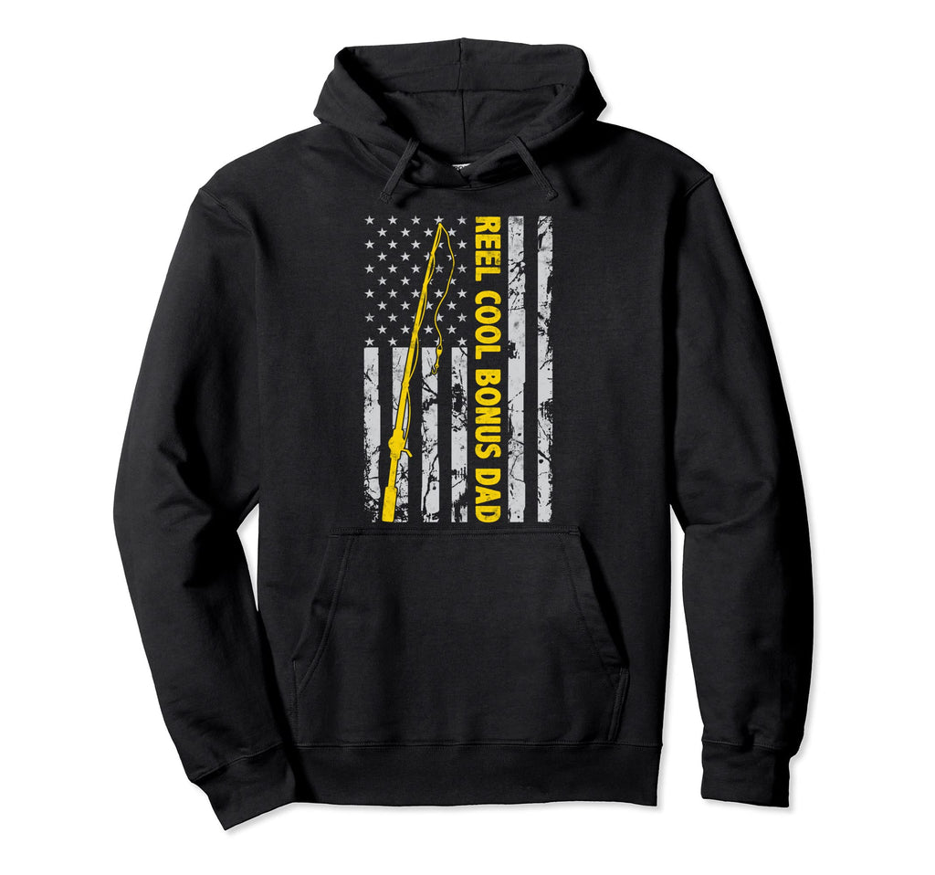 Reel Bonus Dad Fishing American Flag Gift Hoodie - Graphic Print Men Women - T-Shirt, Sweatshirt, Hoodie