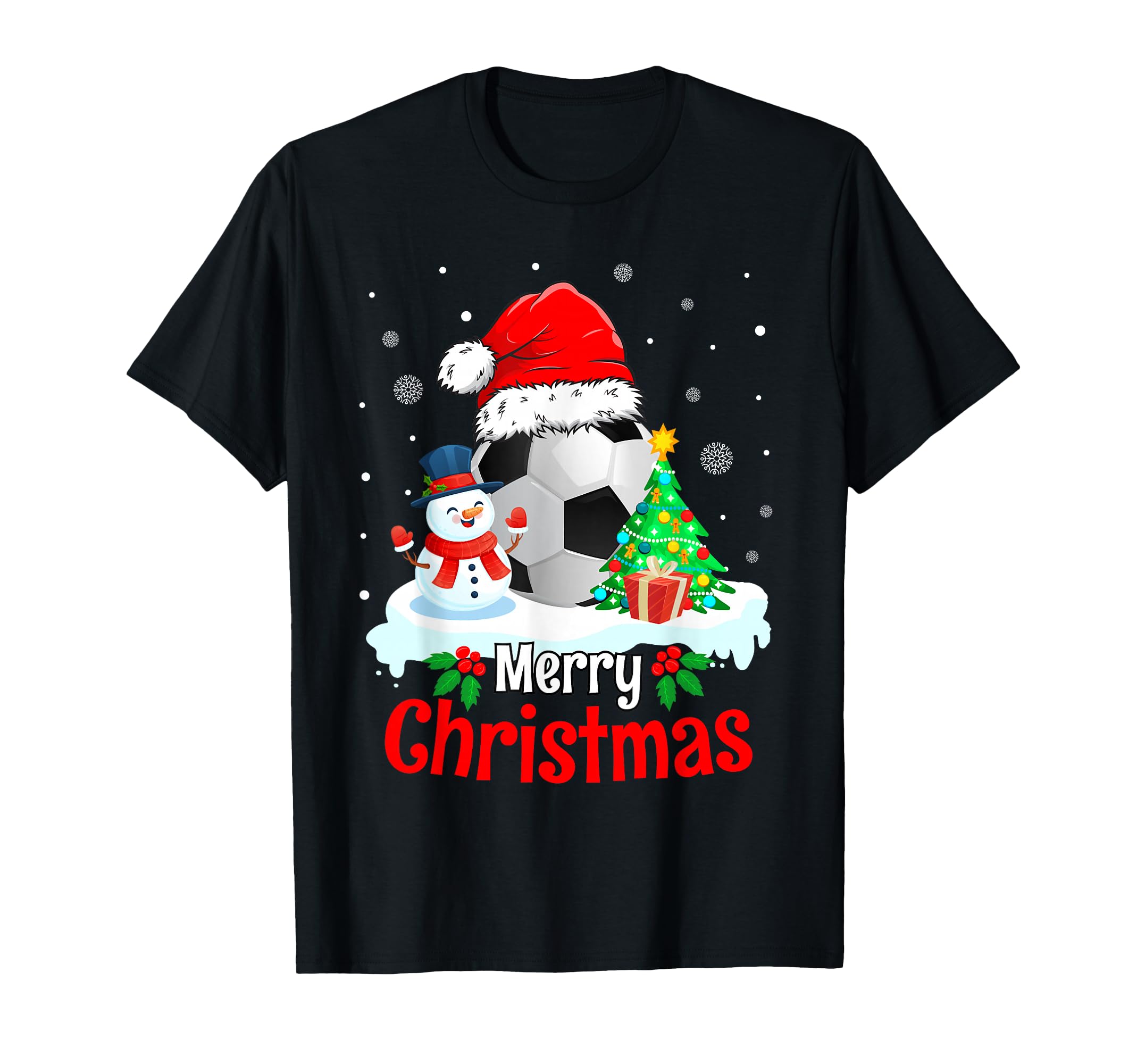 Soccer Merry Santa Hat Soccer T-Shirt - Casual Everyday Wear Men Women - T-Shirt, Sweatshirt, Hoodie