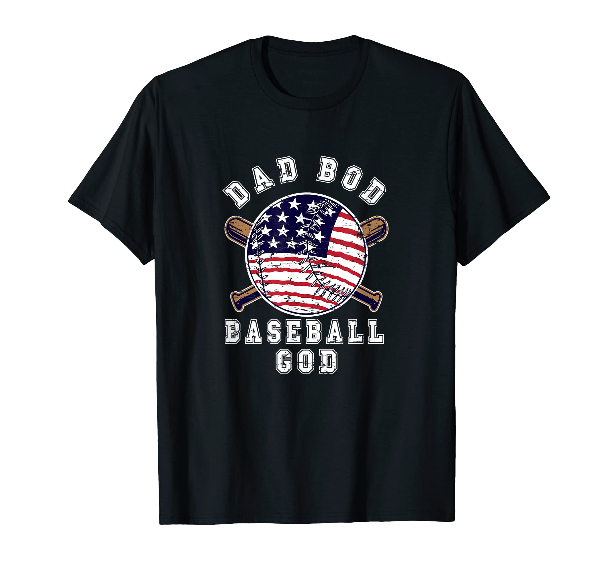 Mens Dad Bod Baseball God Us Flag T-Shirt - Custom Art Print Men Women - T-Shirt, Sweatshirt, Hoodie