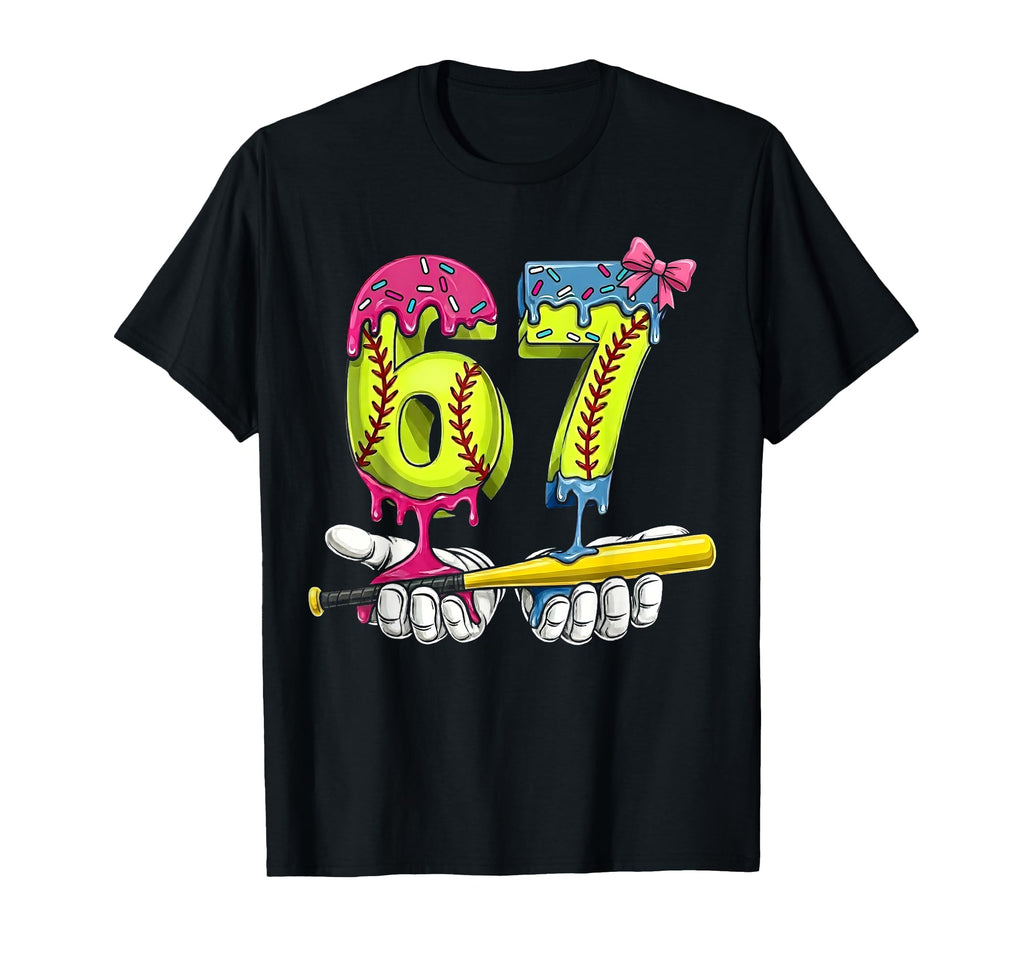 Softball 67 Ice Cream Drip Six Seven Funny T-Shirt - Graphic Print Unisex - T-Shirt, Sweatshirt, Hoodie