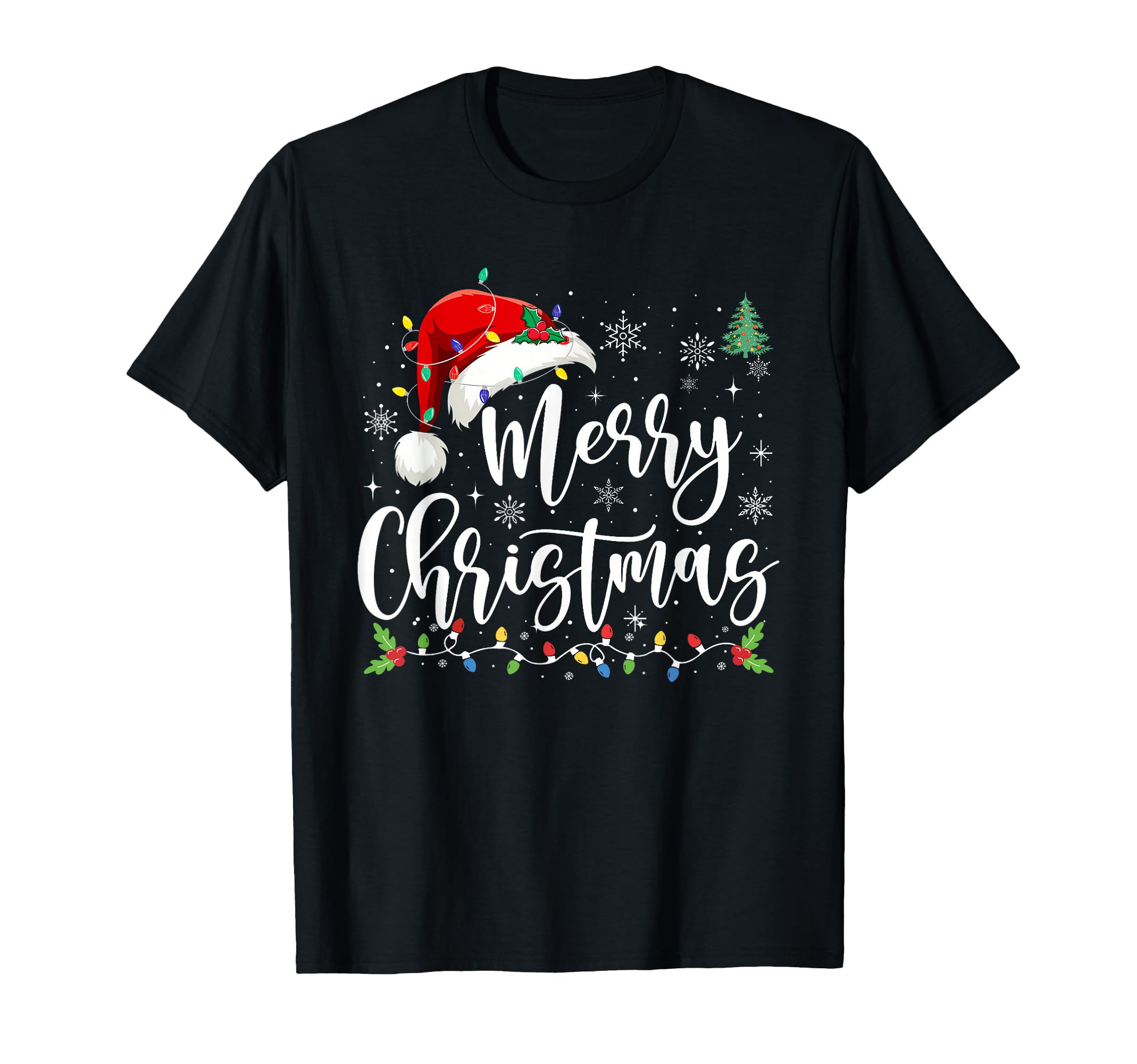 Merry Lights Red Santa Hat Family T-Shirt - Fun Novelty Design Unisex - T-Shirt, Sweatshirt, Hoodie