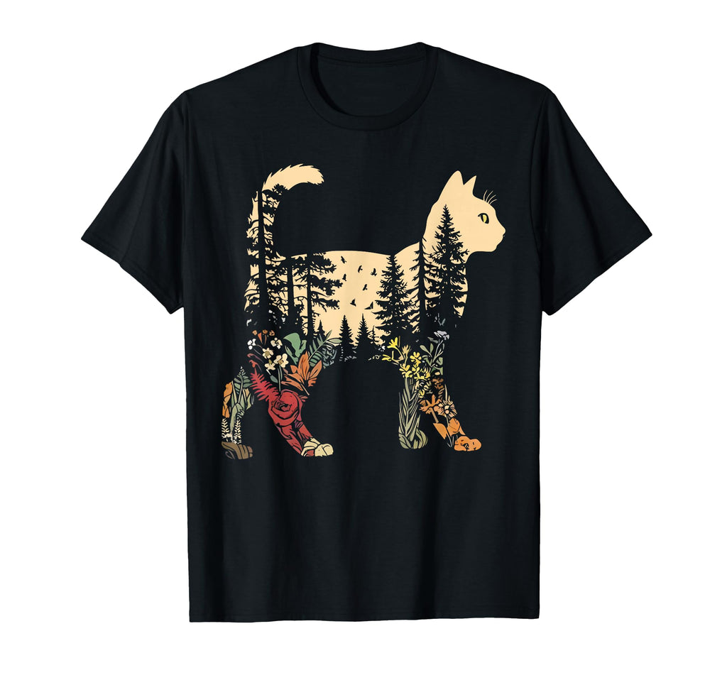 Boho Cat Plants Forest Nature Wildflower T-Shirt - Novelty Apparel Unisex - T-Shirt, Sweatshirt, Hoodie