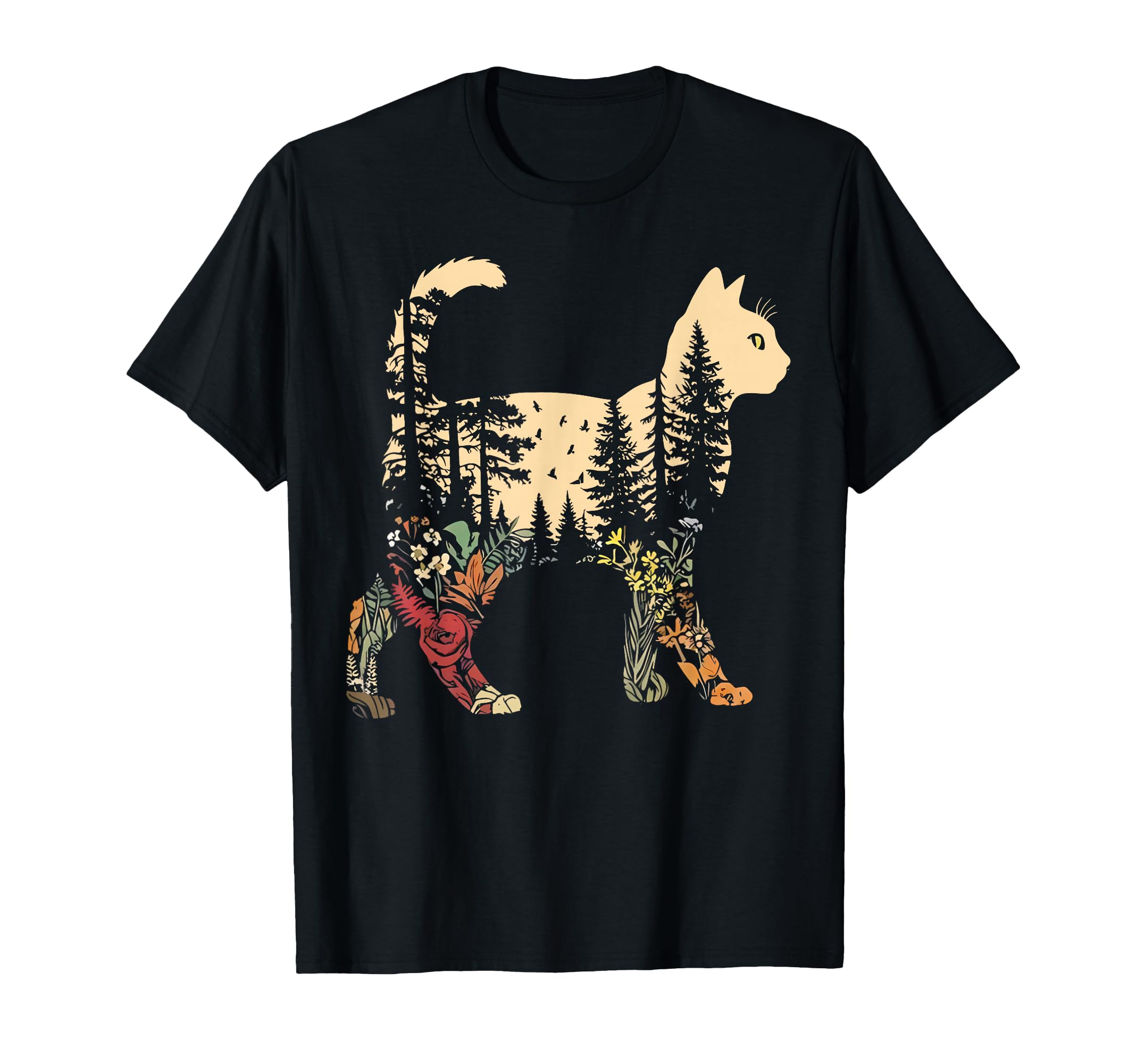 Boho Cat Plants Forest Nature Wildflower T-Shirt - Novelty Apparel Unisex - T-Shirt, Sweatshirt, Hoodie