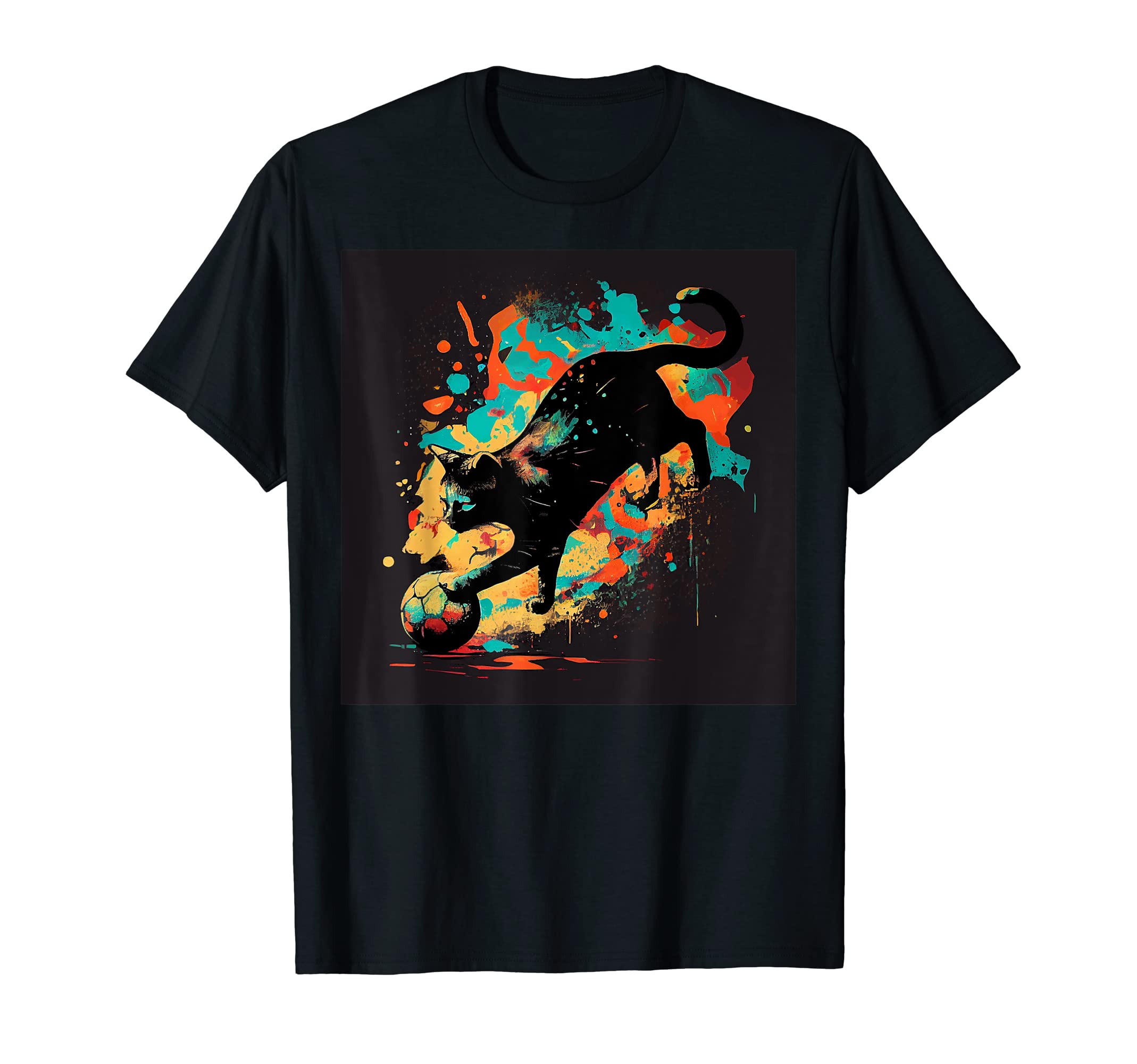 Black Cat Soccer Colorful T-Shirt - Graphic Print Men Women - T-Shirt, Sweatshirt, Hoodie