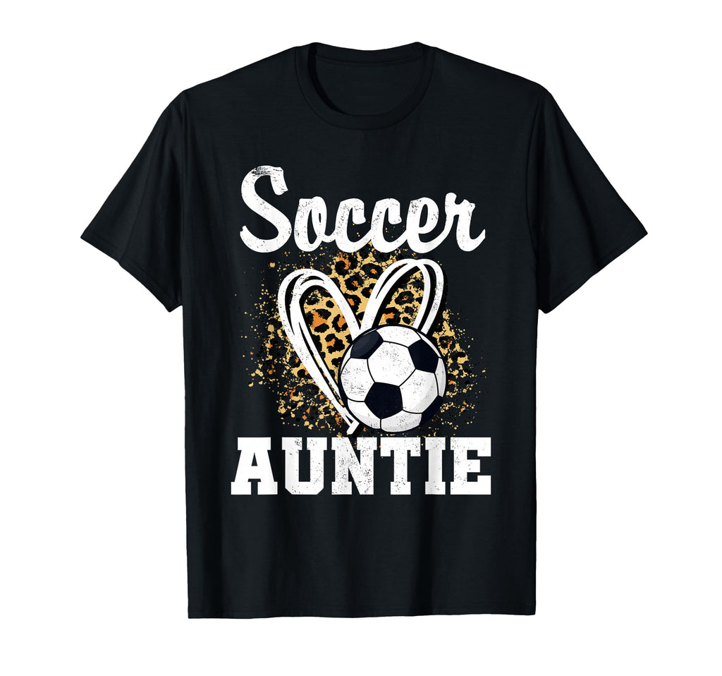 Soccer Aunt Leopard Heart Soccer Fan Sweatshirt - Graphic Print Unisex - T-Shirt, Sweatshirt, Hoodie