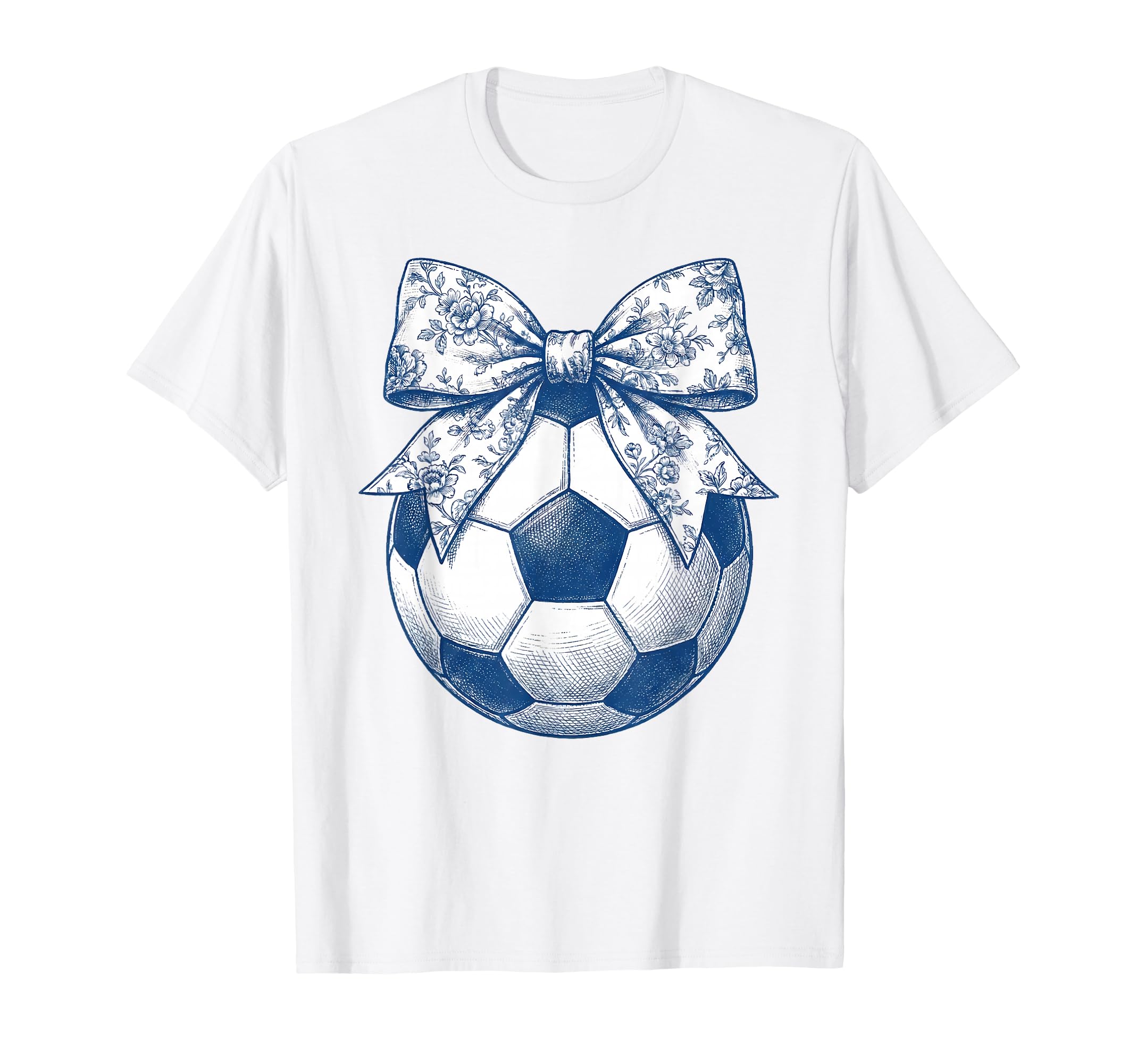Soccer Floral Blue Toile Coquette Bow T-Shirt - Trendy Graphic Men Women - T-Shirt, Sweatshirt, Hoodie