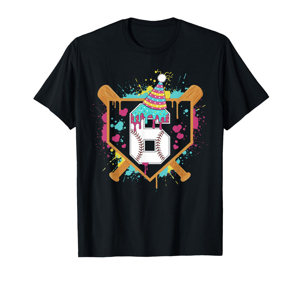 6Th Birthday Baseball Drip Number 6 T-Shirt - Aesthetic Graphic Unisex - T-Shirt, Sweatshirt, Hoodie