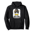 Busy Raising Ballers Softball Messy Bun Hoodie - Unique Graphic Men Women - T-Shirt, Sweatshirt, Hoodie