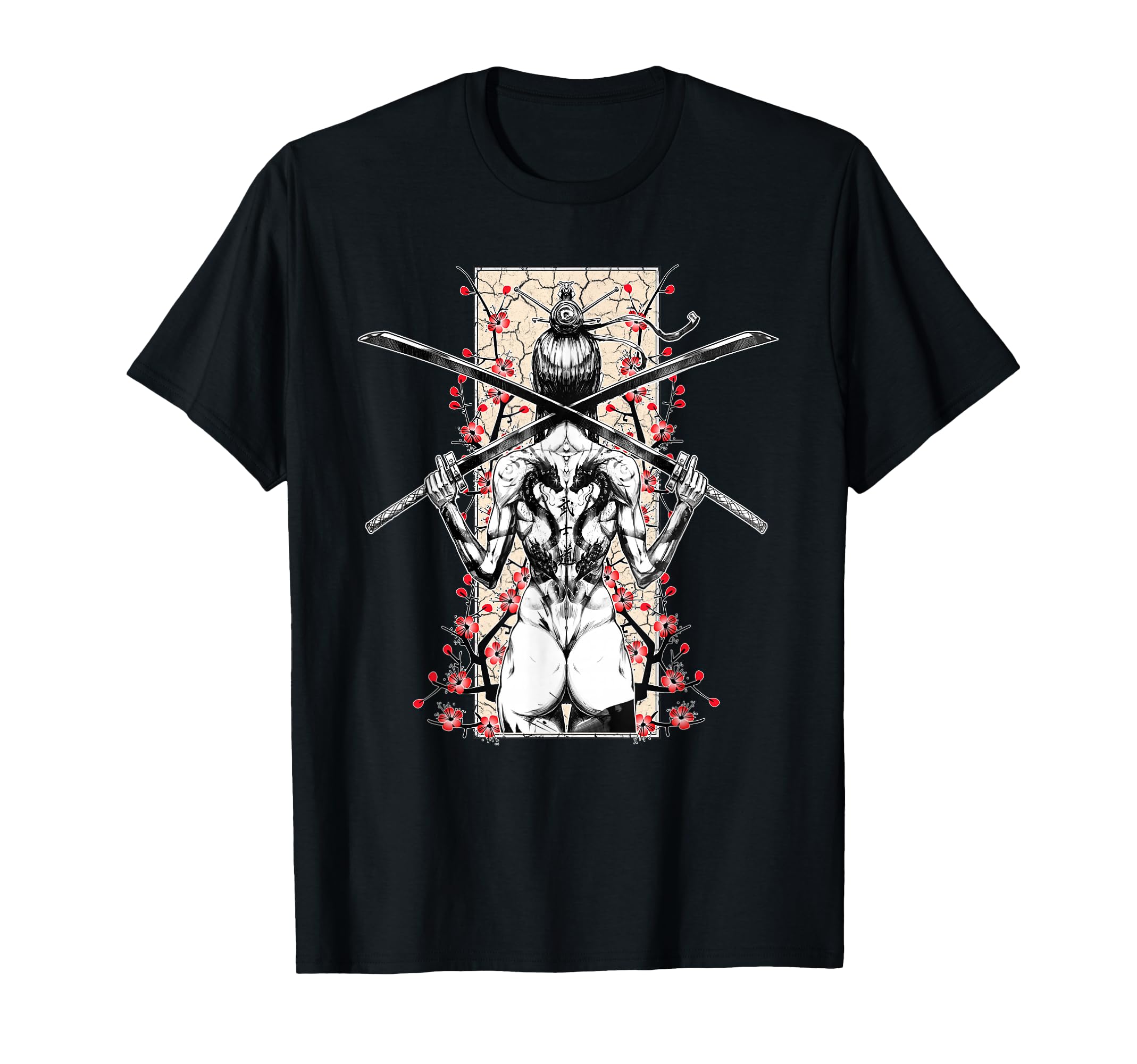 Japanese Samurai And Sakura Cherry T-Shirt - Custom Art Print for Adults - T-Shirt, Sweatshirt, Hoodie
