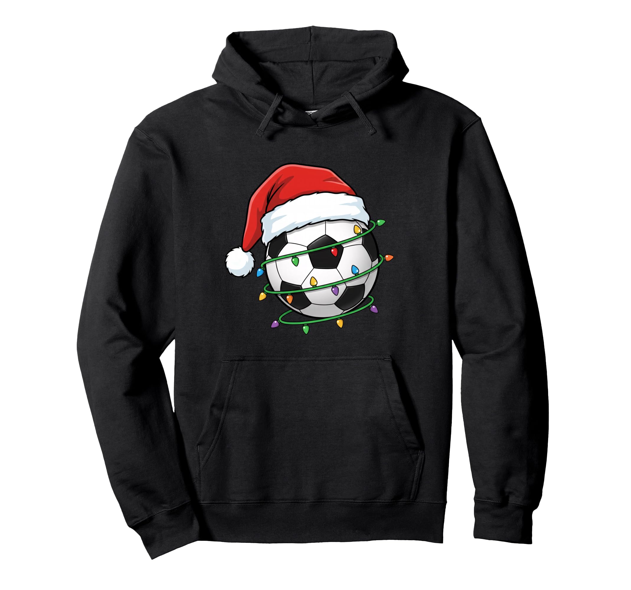 Soccer Santa Hat Lights Funny Holiday Hoodie - Custom Art Print for Adults - T-Shirt, Sweatshirt, Hoodie