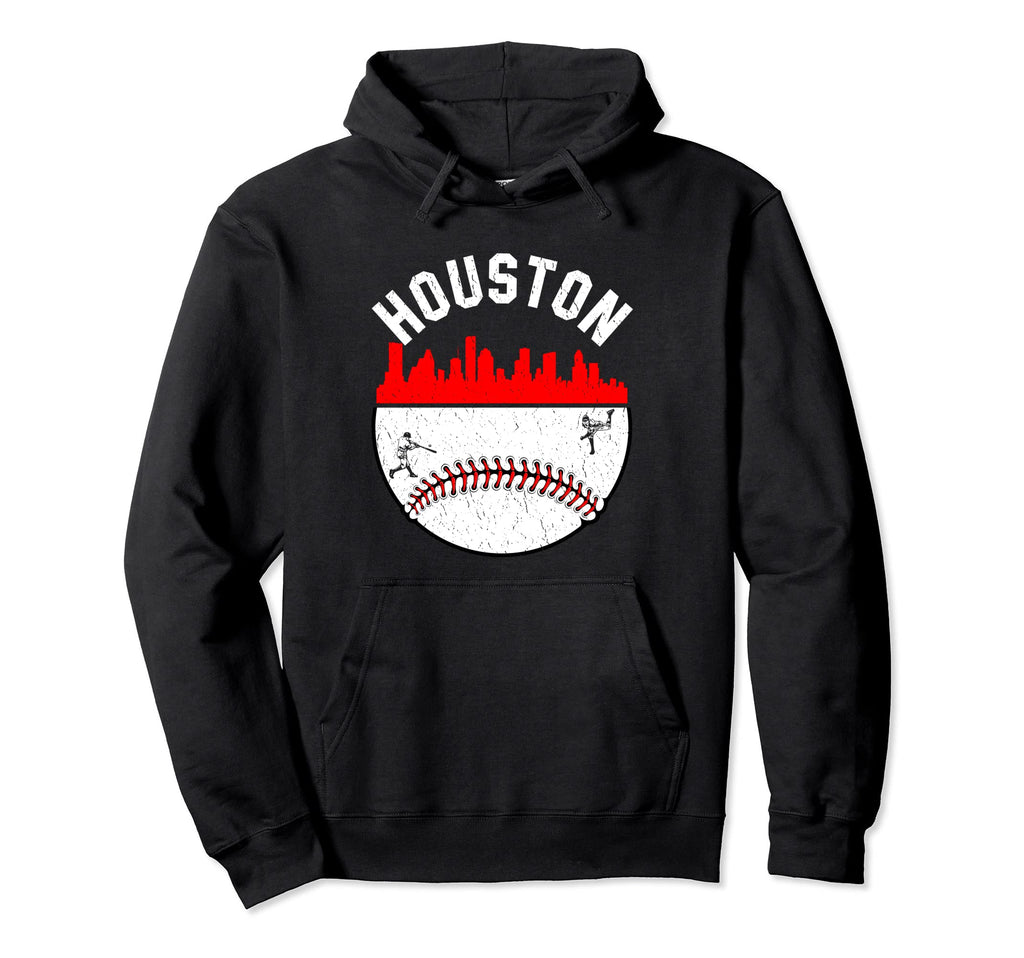 Houston Cityscape Baseball Distressed Hoodie - Trendy Graphic Men Women - T-Shirt, Sweatshirt, Hoodie