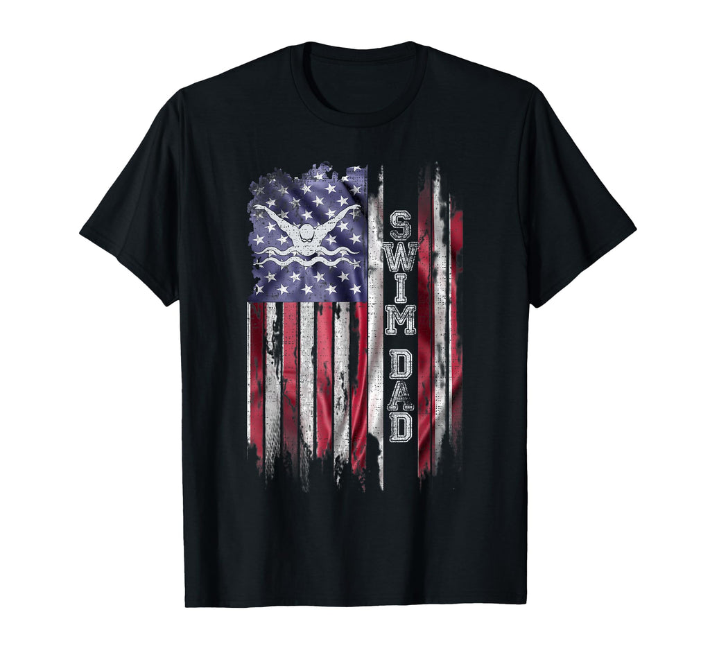 Usa Flag Proud Swimming Dad Swim T-Shirt - Custom Art Print Men Women - T-Shirt, Sweatshirt, Hoodie