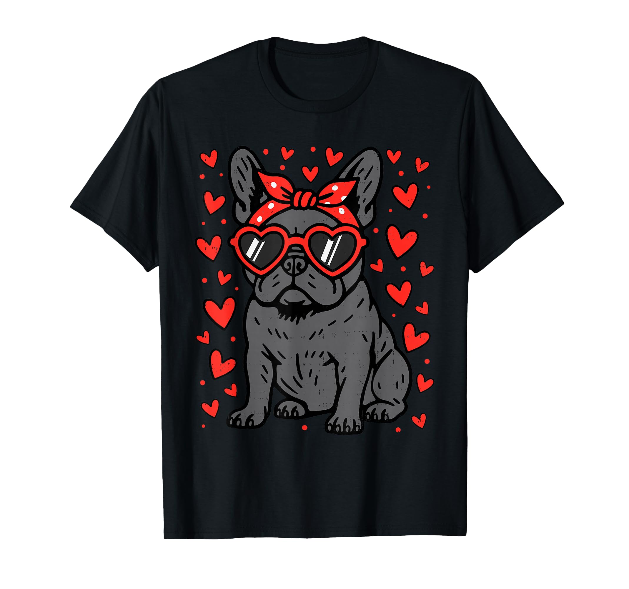 French Bulldog Heart Glasses Funny T-Shirt - Novelty Apparel Unisex - T-Shirt, Sweatshirt, Hoodie