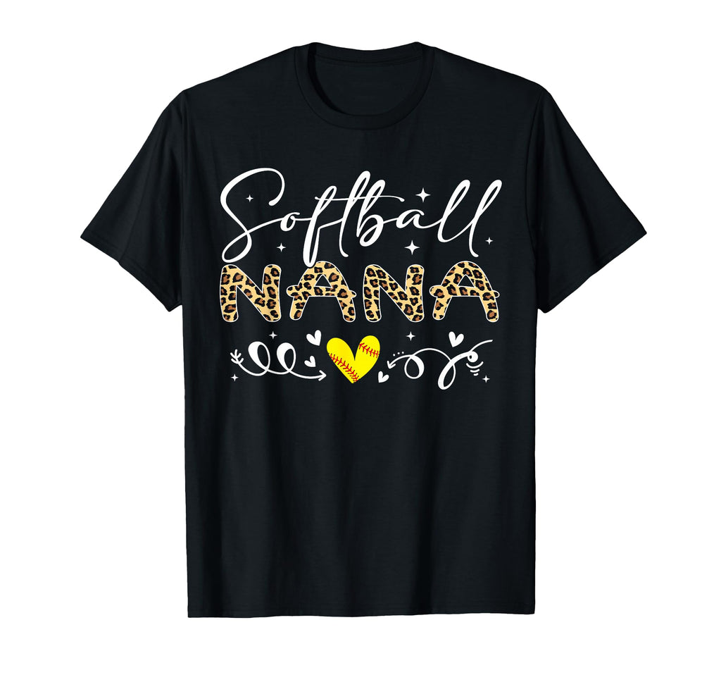 Softball Nana Leopard Softball Heart T-Shirt - Minimalist Print Men Women - T-Shirt, Sweatshirt, Hoodie