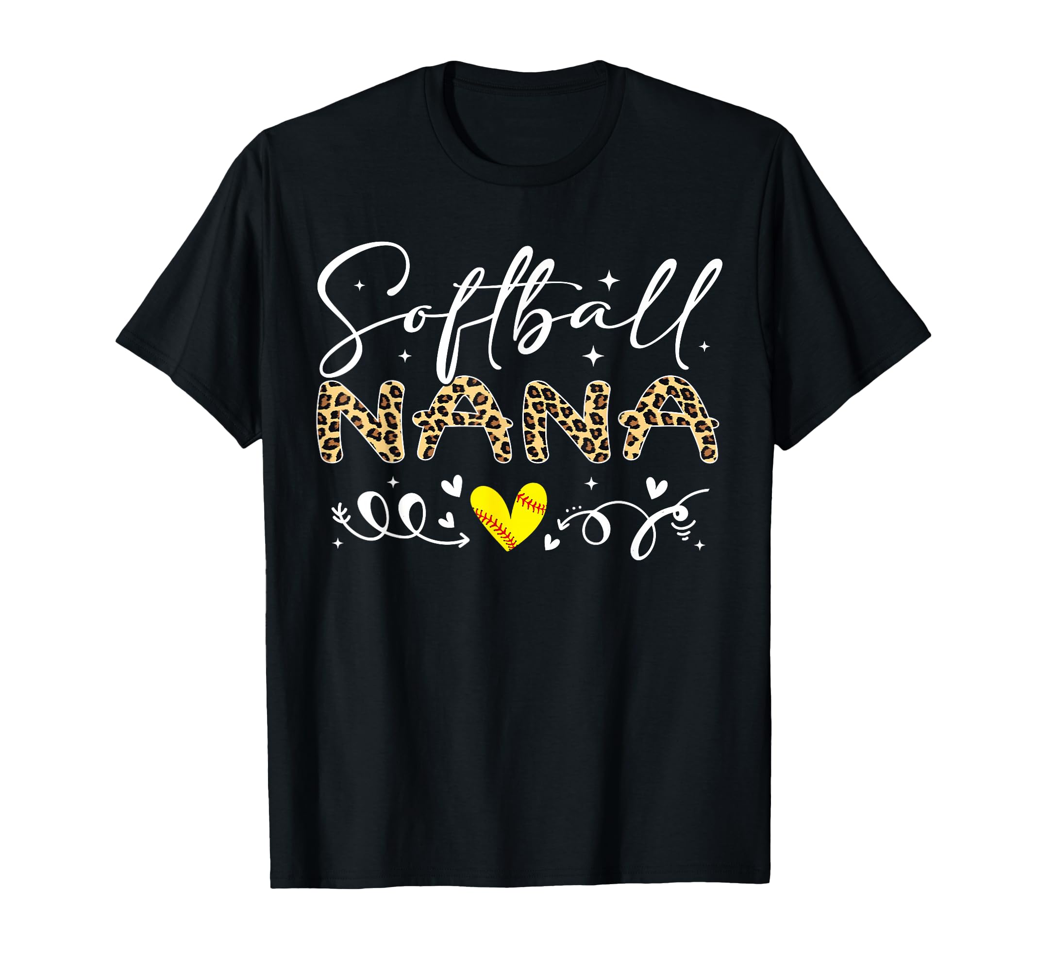 Softball Nana Leopard Softball Heart T-Shirt - Minimalist Print Men Women - T-Shirt, Sweatshirt, Hoodie