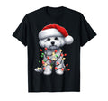 Bichon Frise Dog Lights Santa Hat T-Shirt - Casual Everyday Wear Men Women - T-Shirt, Sweatshirt, Hoodie
