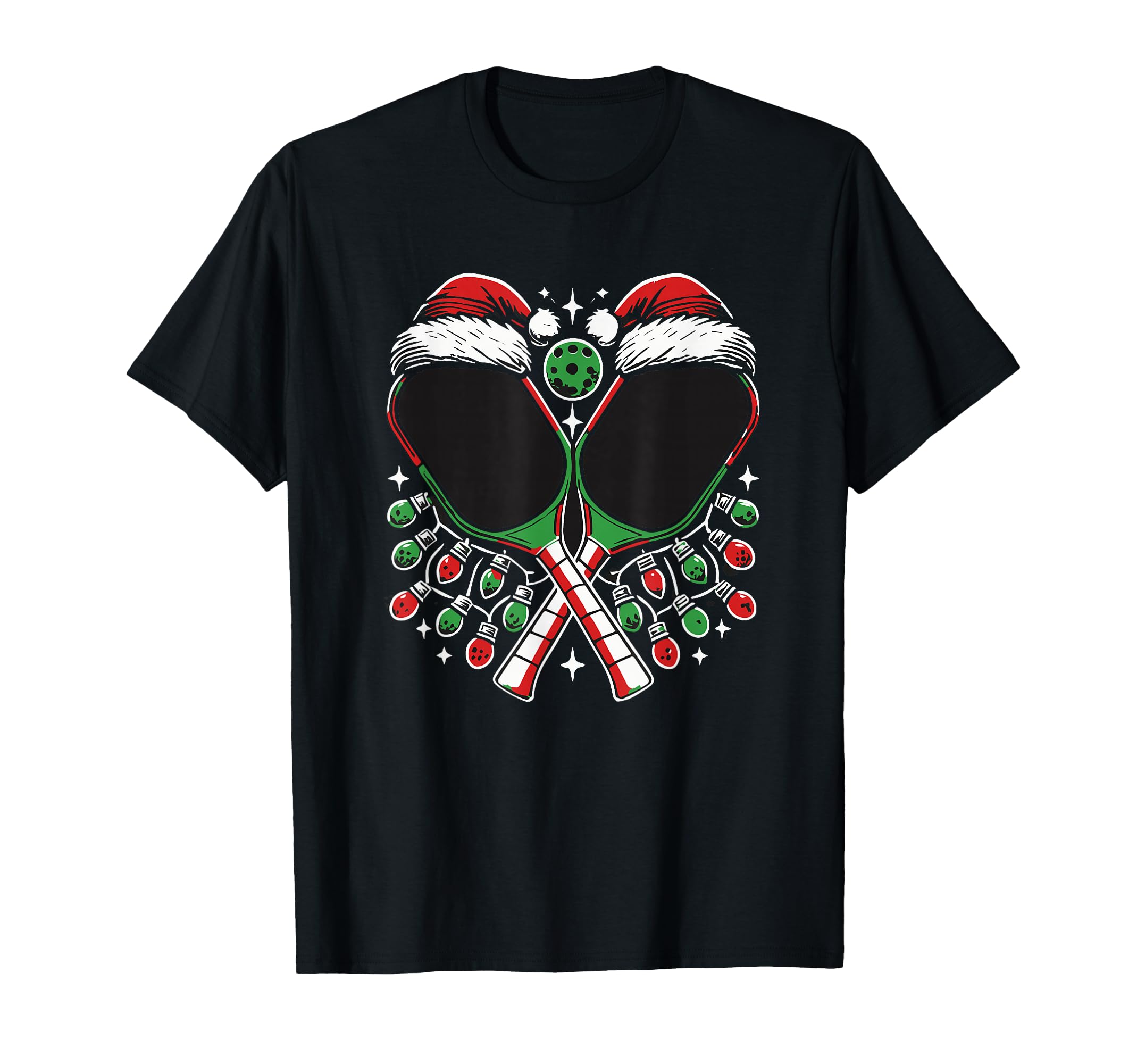 Pickleball Paddle Santa Hat Lights T-Shirt - Custom Art Print Unisex - T-Shirt, Sweatshirt, Hoodie