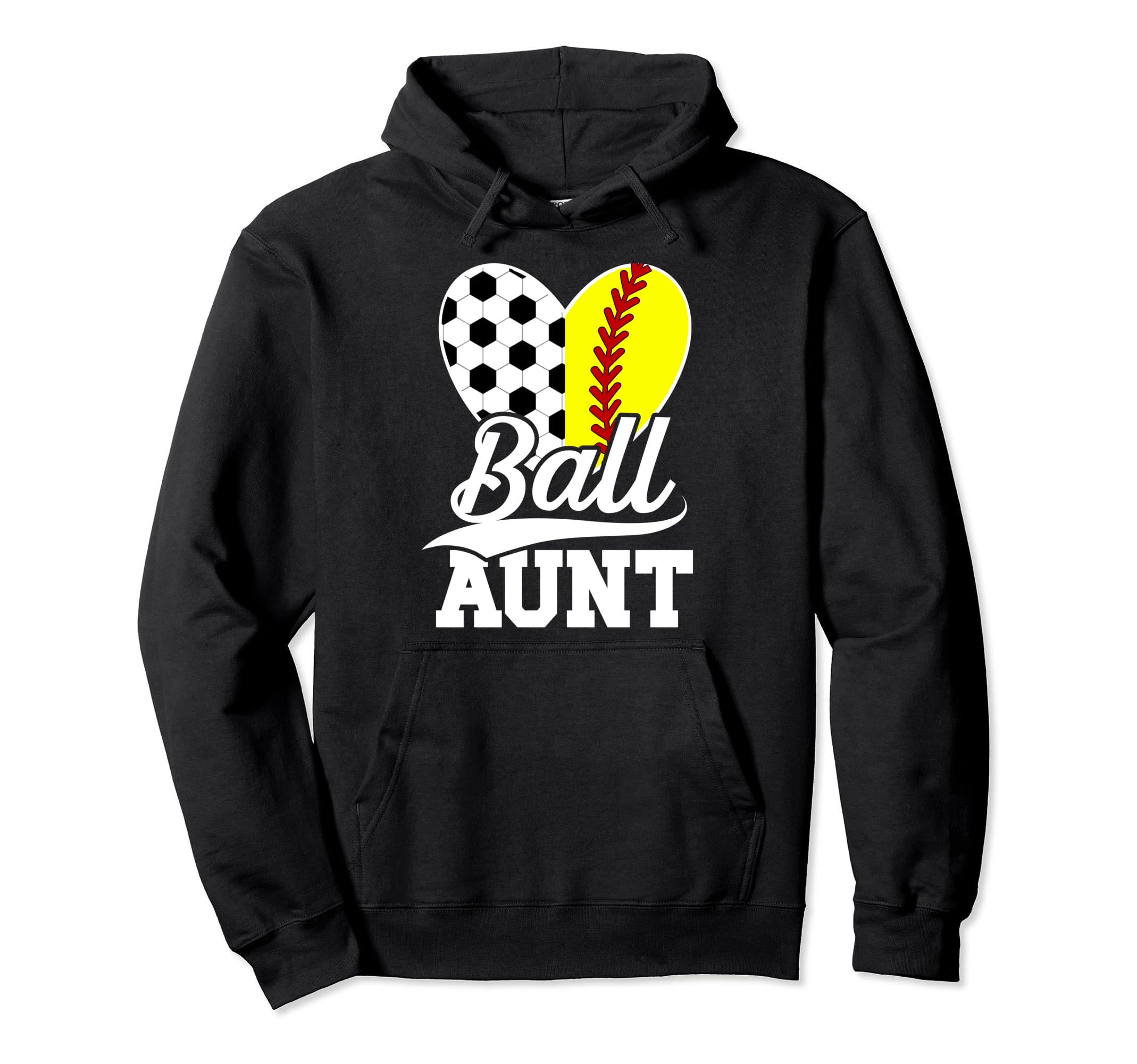 Ball Aunt Heart Soccer Softball Aunt Hoodie - Fun Novelty Design for Adults - T-Shirt, Sweatshirt, Hoodie