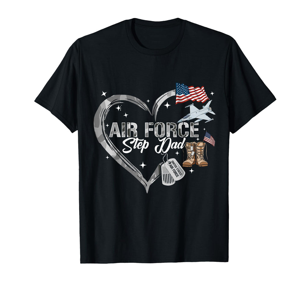 Proud Air Force Step Dad Us Camo Heart T-Shirt - Unique Graphic Unisex - T-Shirt, Sweatshirt, Hoodie