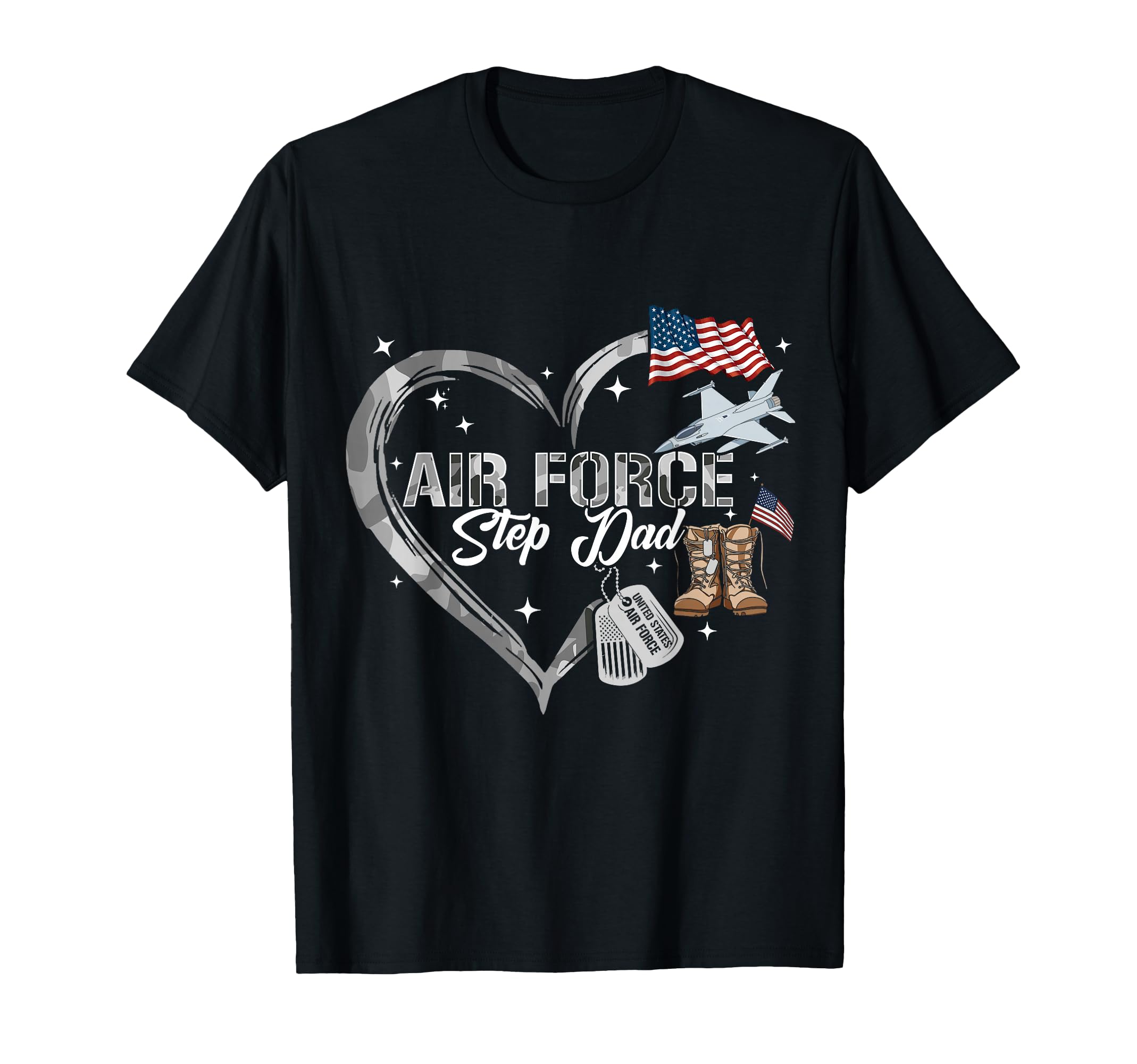 Proud Air Force Step Dad Us Camo Heart T-Shirt - Unique Graphic Unisex - T-Shirt, Sweatshirt, Hoodie