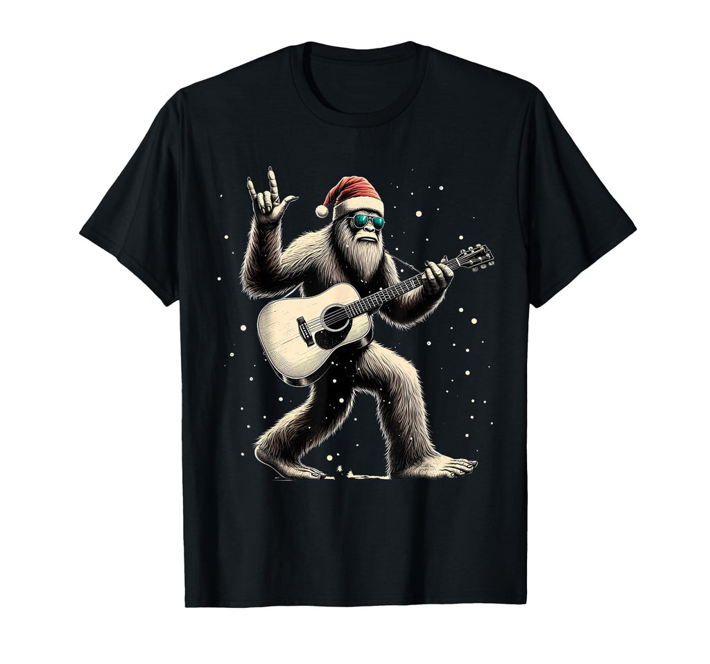 Funny Bigfoot Santa Hat Bigfoot Playing T-Shirt - Unique Graphic Unisex - T-Shirt, Sweatshirt, Hoodie