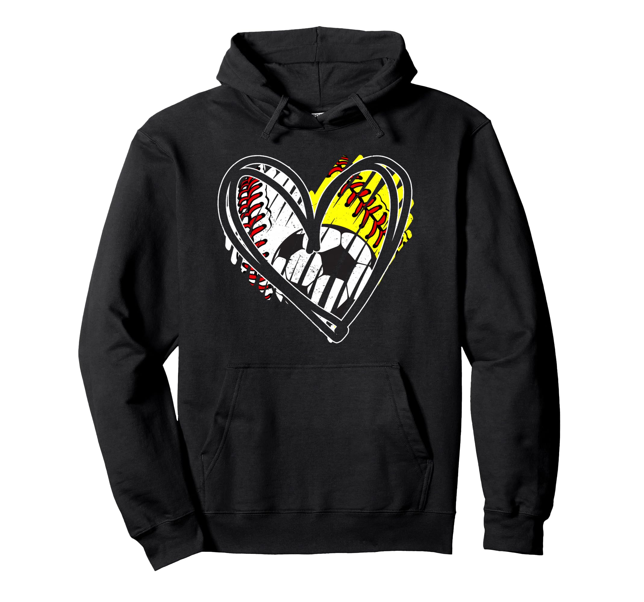 Baseball Softball Soccer Ball Heart Hoodie - Fun Novelty Design for Adults - T-Shirt, Sweatshirt, Hoodie