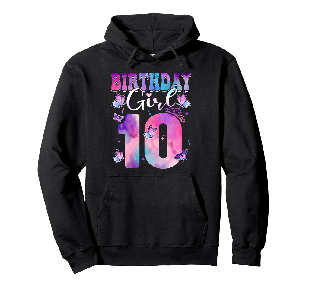Birthday 10Th Birthday Butterfly Theme Hoodie - Novelty Apparel Men Women - T-Shirt, Sweatshirt, Hoodie