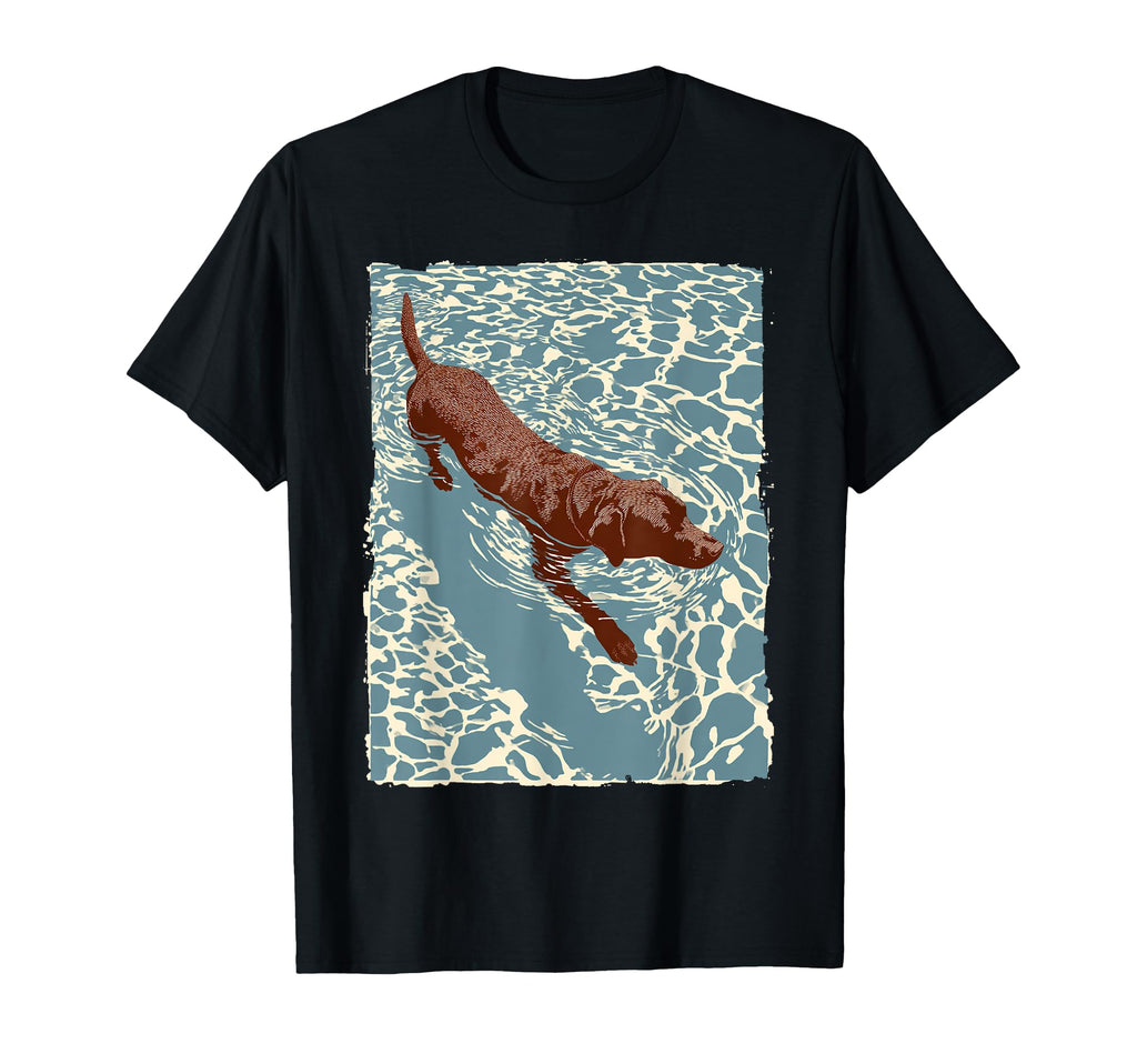Chocolate Lab Swimming Summer Dog T-Shirt - Minimalist Print Unisex - T-Shirt, Sweatshirt, Hoodie