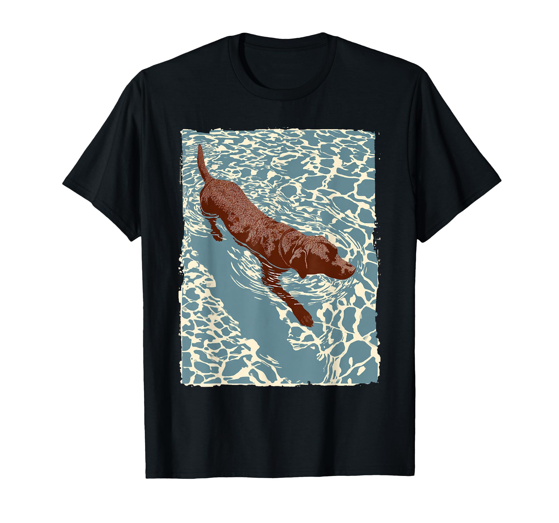 Chocolate Lab Swimming Summer Dog T-Shirt - Minimalist Print Unisex - T-Shirt, Sweatshirt, Hoodie
