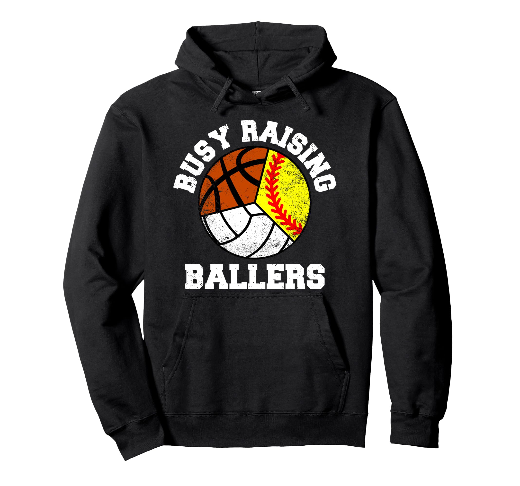 Busy Raising Ballers Softball Volleyball Hoodie - Unique Graphic Men Women - T-Shirt, Sweatshirt, Hoodie