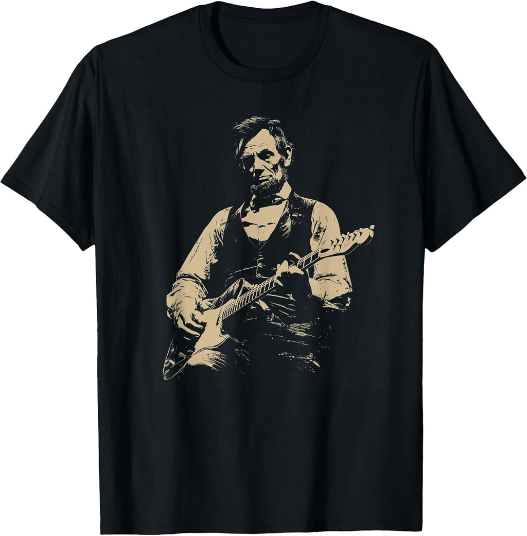 Abraham Lincoln Abe Playing Guitar Retro Vintage - Adult & Kids T-Shirts, Sweatshirts & Hoodies apparel design preview 1