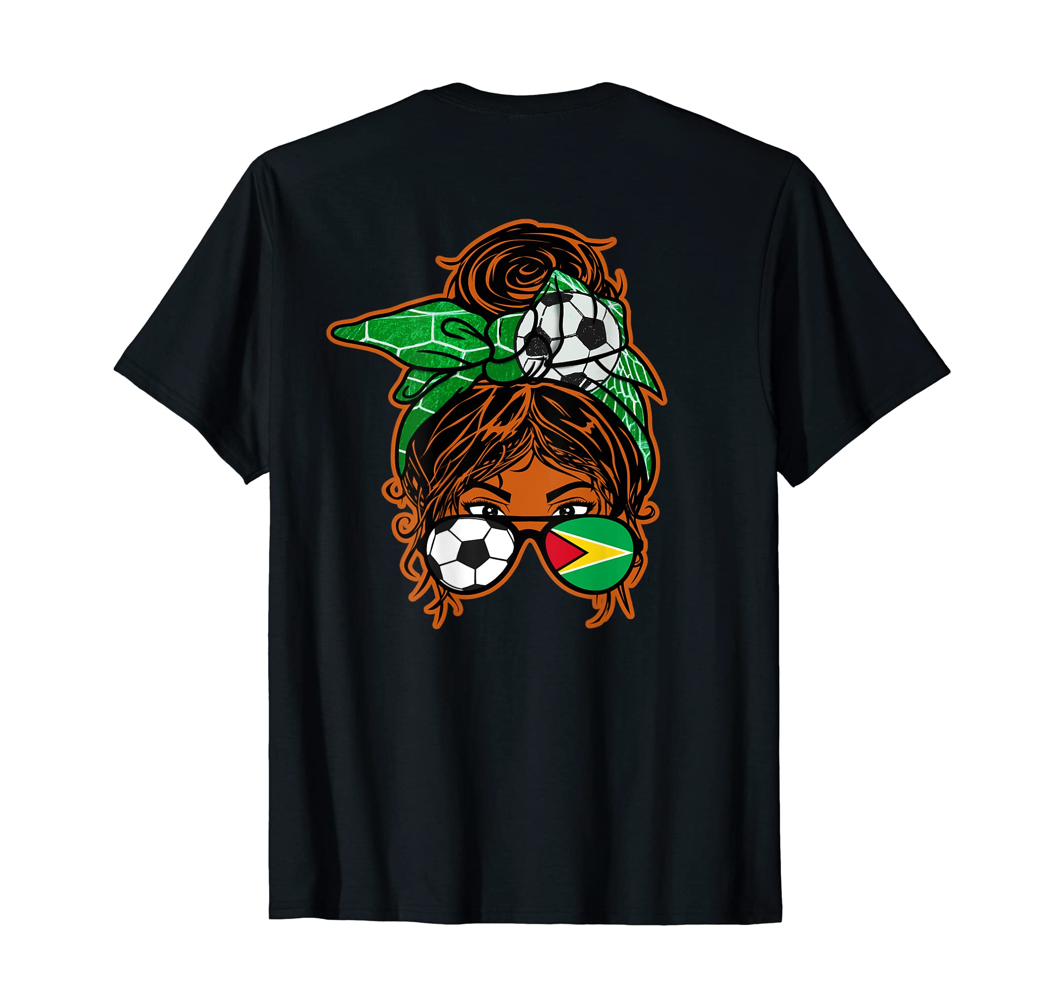 Messy Bun Hair Brown Skin Soccer Guyana T-Shirt - Graphic Print Men Women - T-Shirt, Sweatshirt, Hoodie