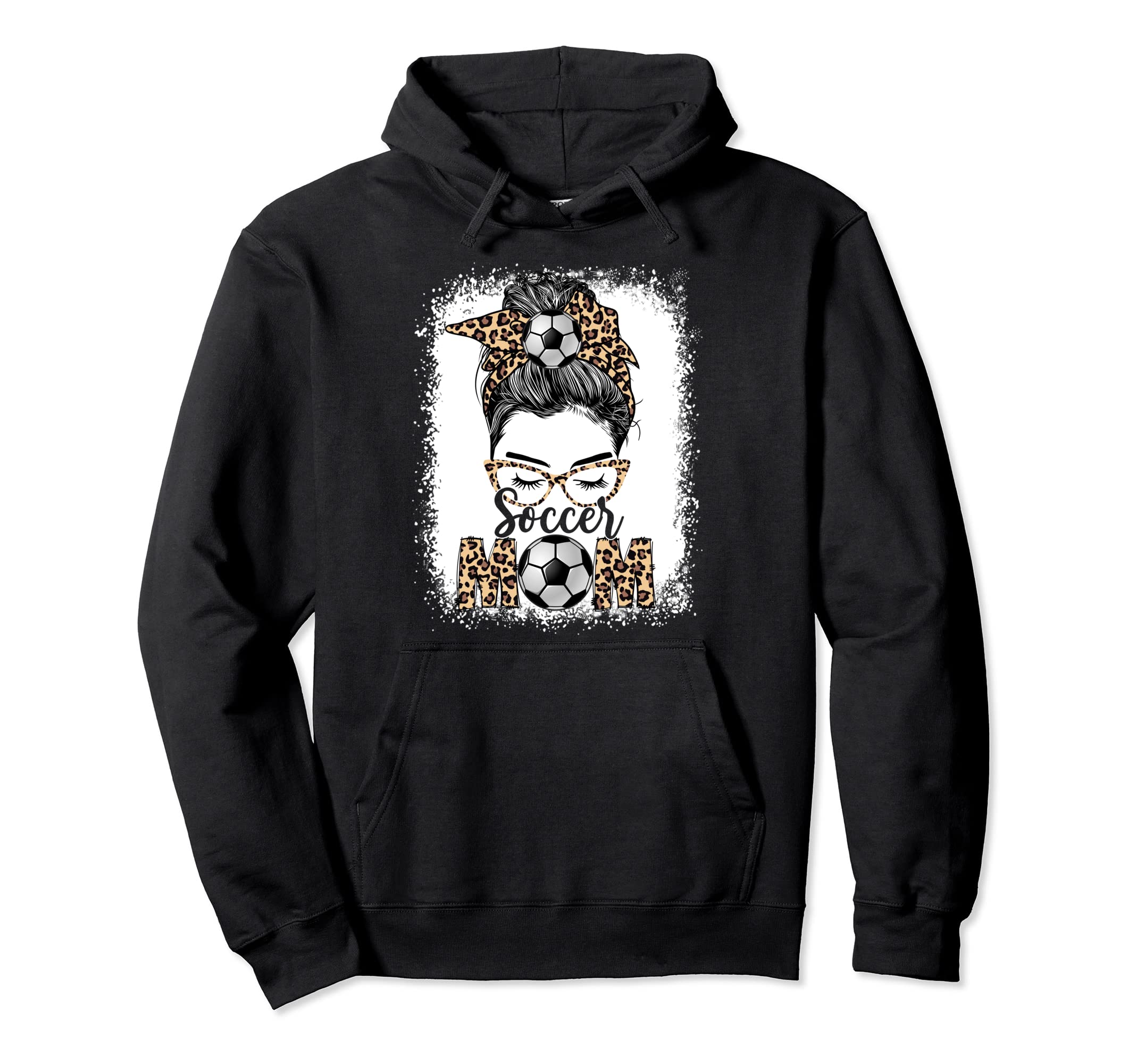 Soccer Mom Game Day Messy Bun Leopard Hoodie - Streetwear Style for Adults - T-Shirt, Sweatshirt, Hoodie