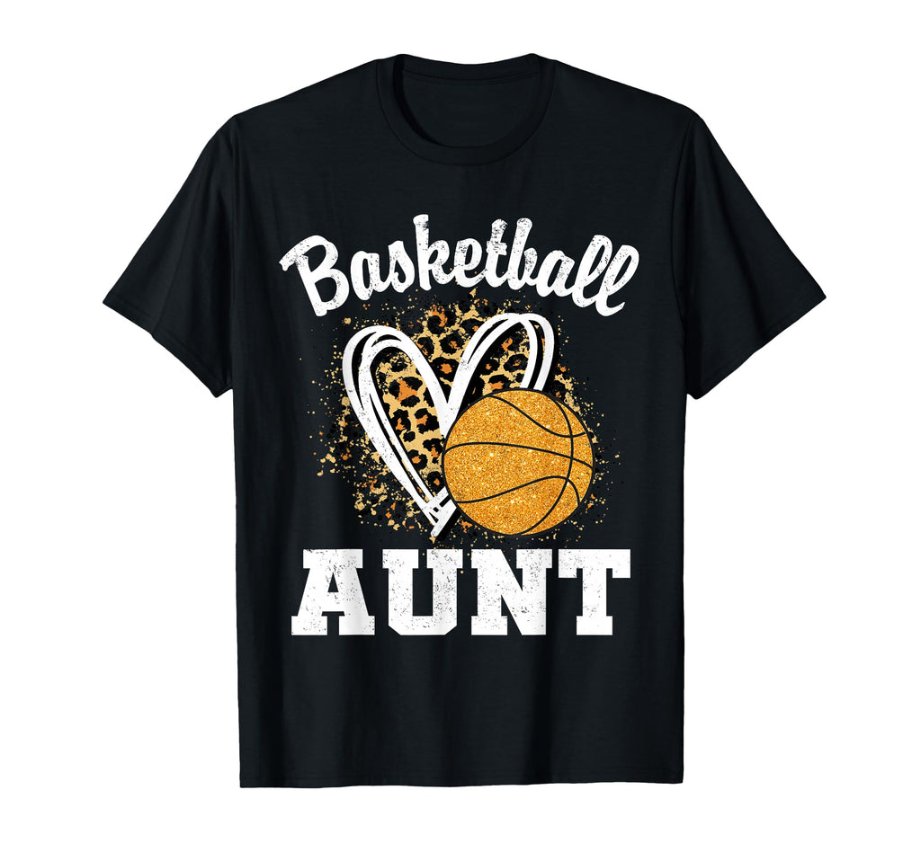 Leopard Heart Basketball Auntie T-Shirt - Casual Everyday Wear Unisex - T-Shirt, Sweatshirt, Hoodie