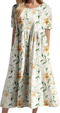 Women Boho Floral Midi Dress Short Sleeve Round Neck - Adult & Kids T-Shirts, Sweatshirts & Hoodies apparel design preview 1