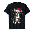 Boston Terrier Santa Hat Tree Lights T-Shirt - Minimalist Print Unisex - T-Shirt, Sweatshirt, Hoodie